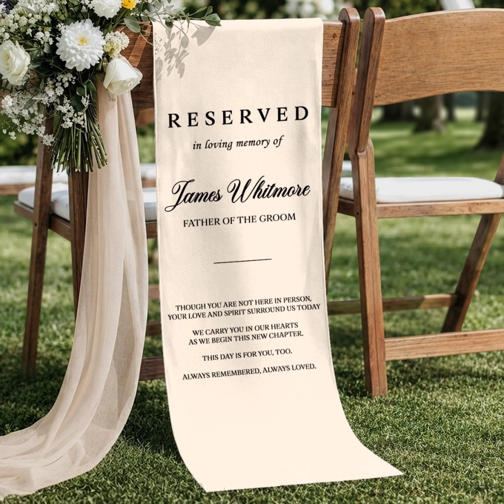 Custom Wedding Chair Sign Personalized Memorial Sympathy Gift for Brides and Grooms Forever In Our Hearts