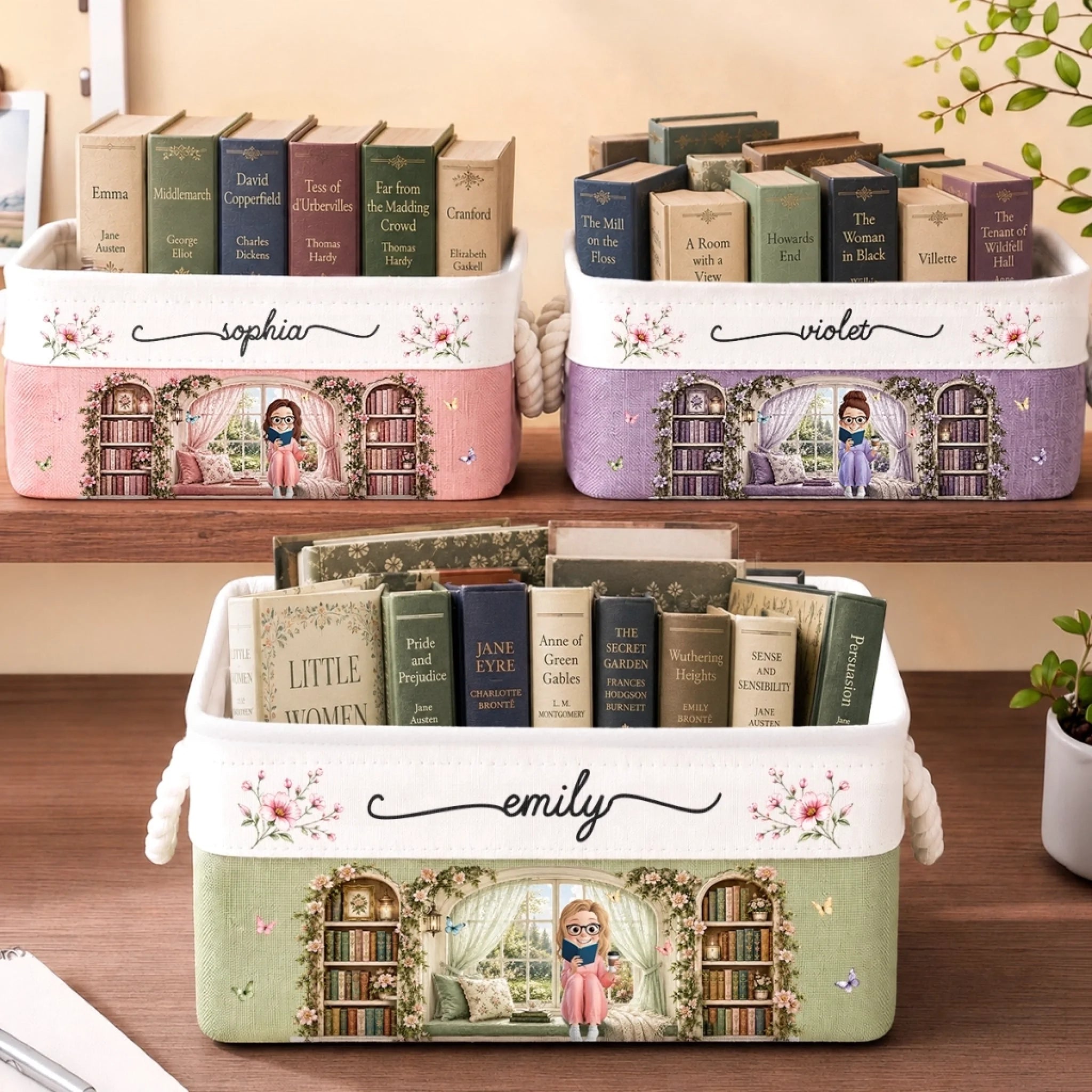 Custom Storage Basket for Book Lovers, Personalized Bookish Gift for Readers and Bookworms