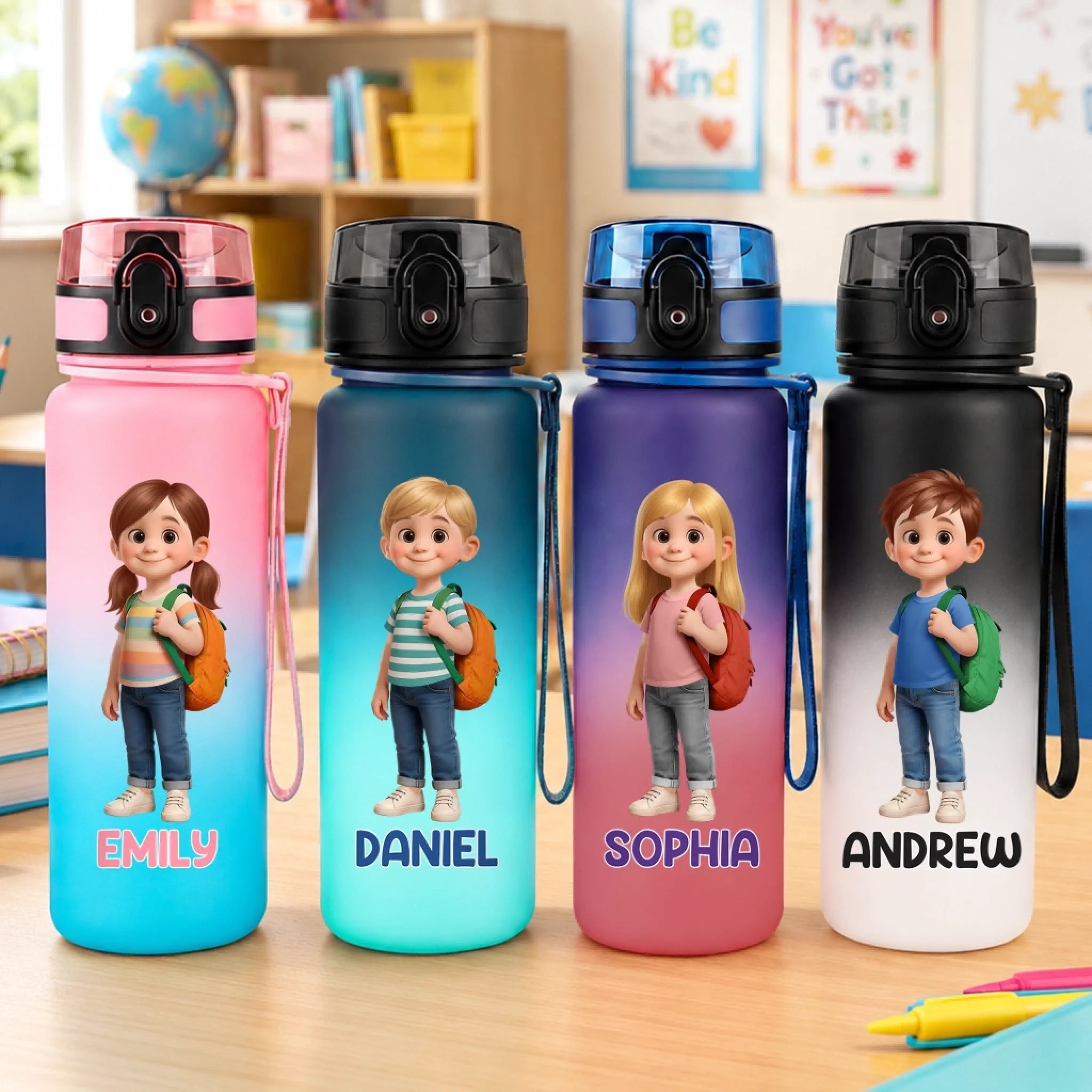 Custom Kids Plastic Water Bottle, Personalized Back to School Gift, Learning Is An Adventure