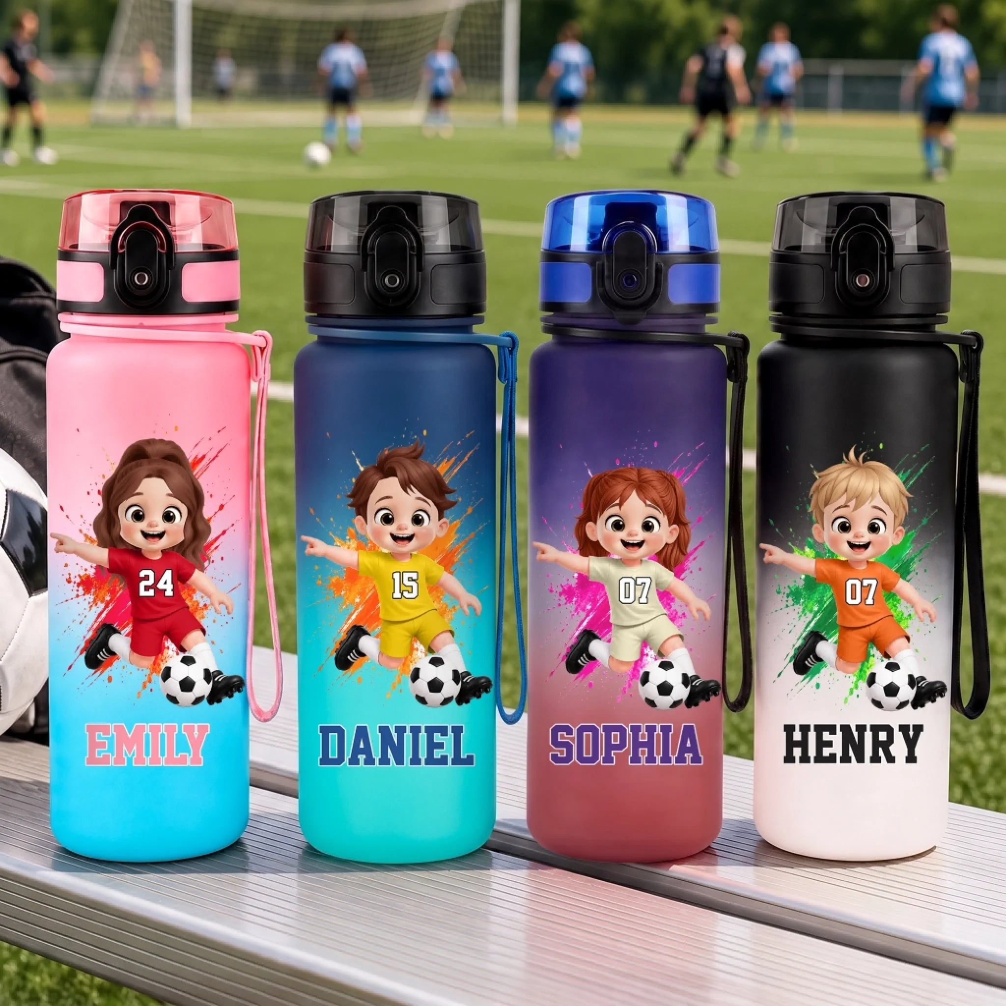 Custom Kids Plastic Water Bottle - Personalized Back to School Gift for Play Learn Score