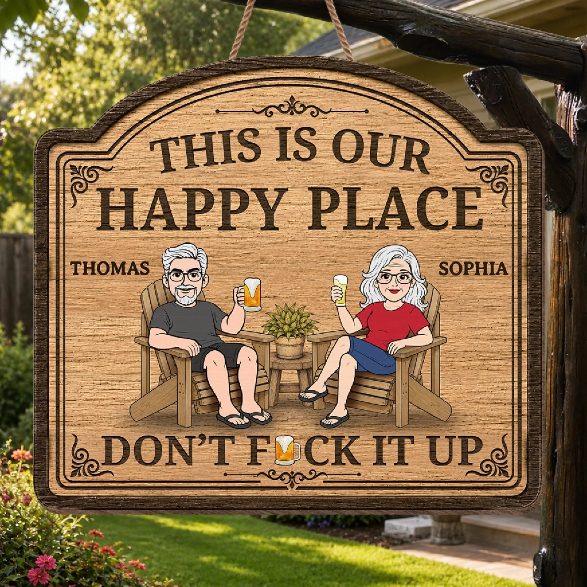 Custom Wood Sign Our Happy Spot Personalized Summer Vacation Travel Gift for Husband and Wife