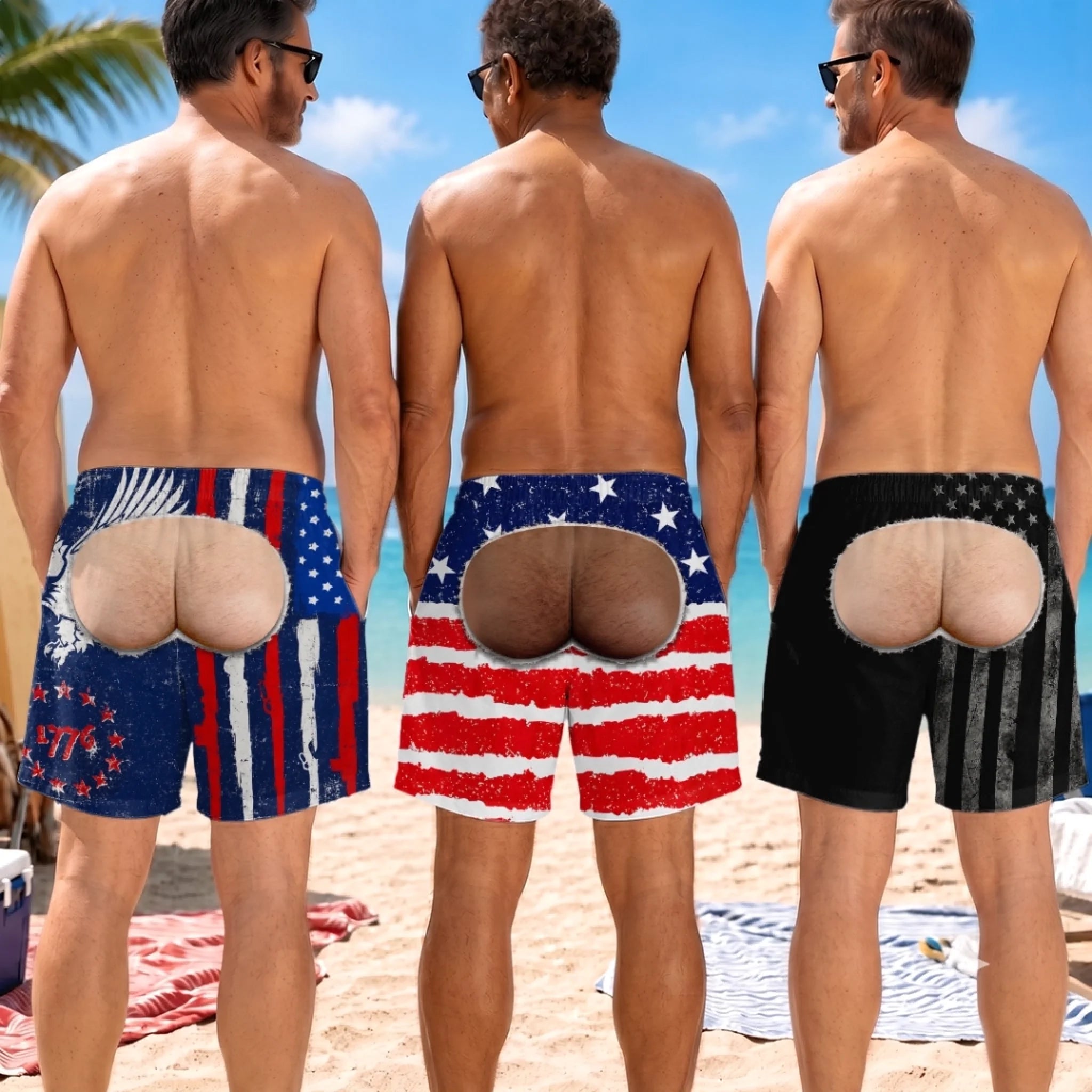 Custom Funny Patriotic Men's Swim Trunks, Personalized Gift for Dad, Husband, Son or Grandpa