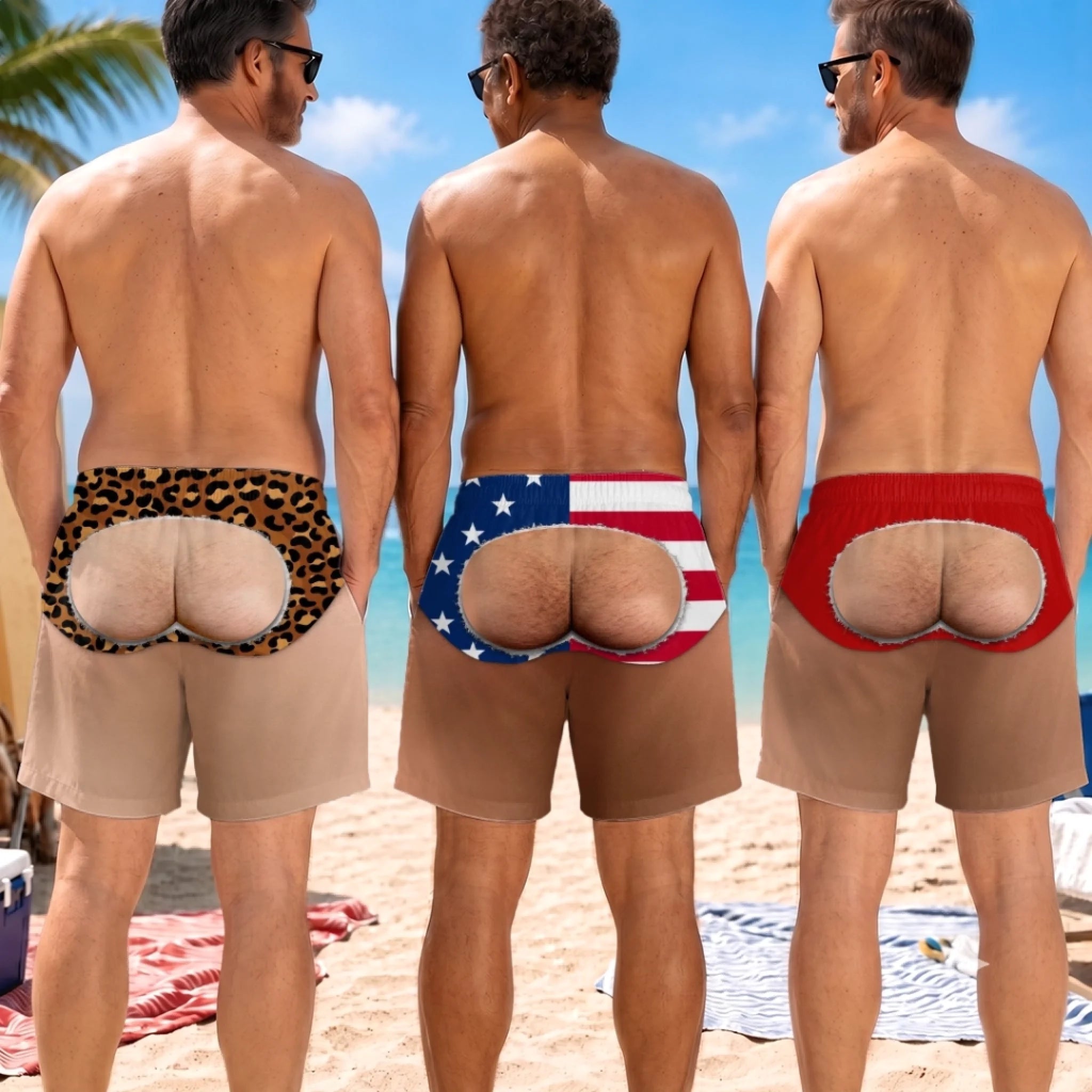 Custom Funny Patriotic Men Swim Trunks, Personalized Beach Shorts Gift for Dad, Husband or Grandpa