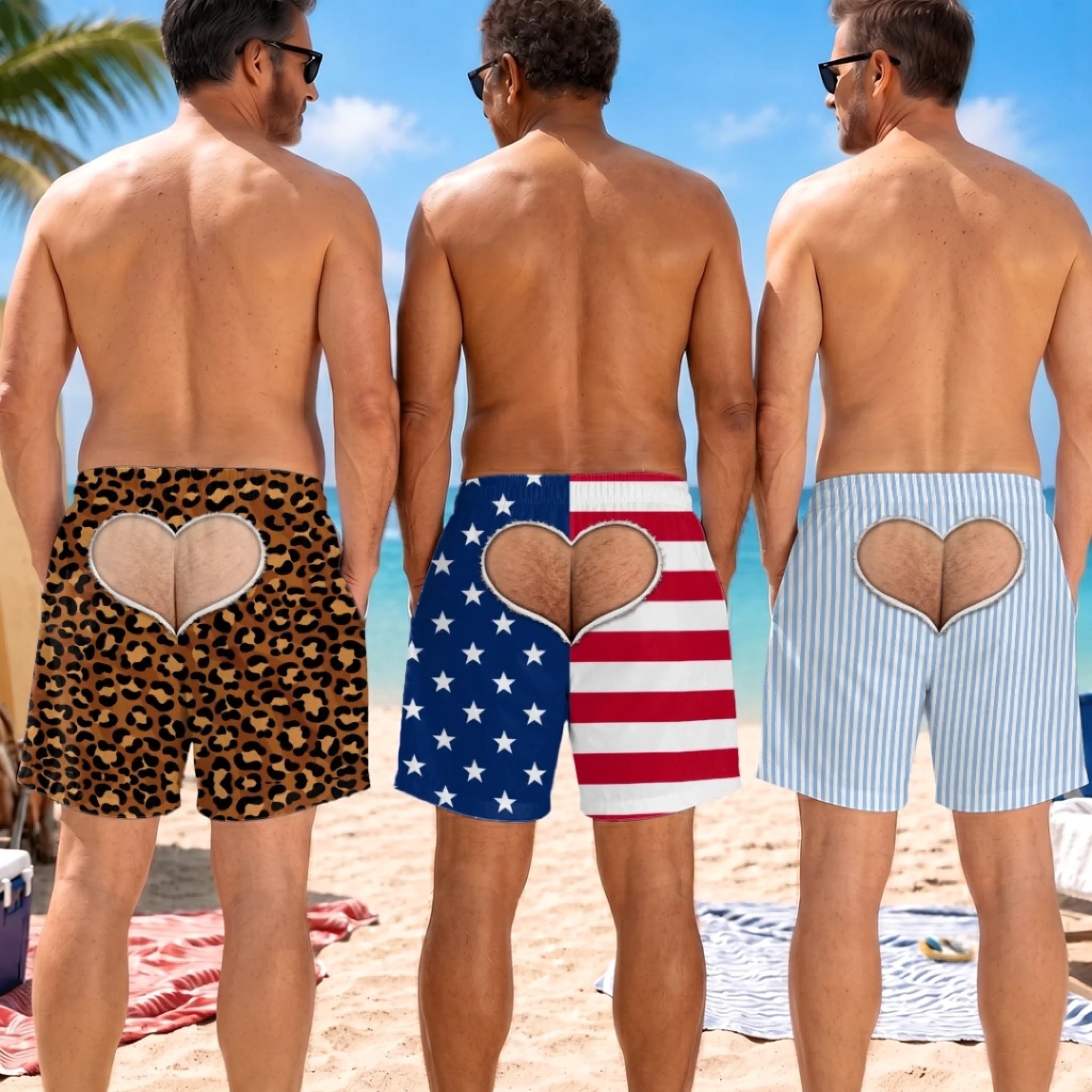 Custom Funny Patriotic Men’s Swim Trunks, Personalized Birthday Gift for Husband, Dad or Brother