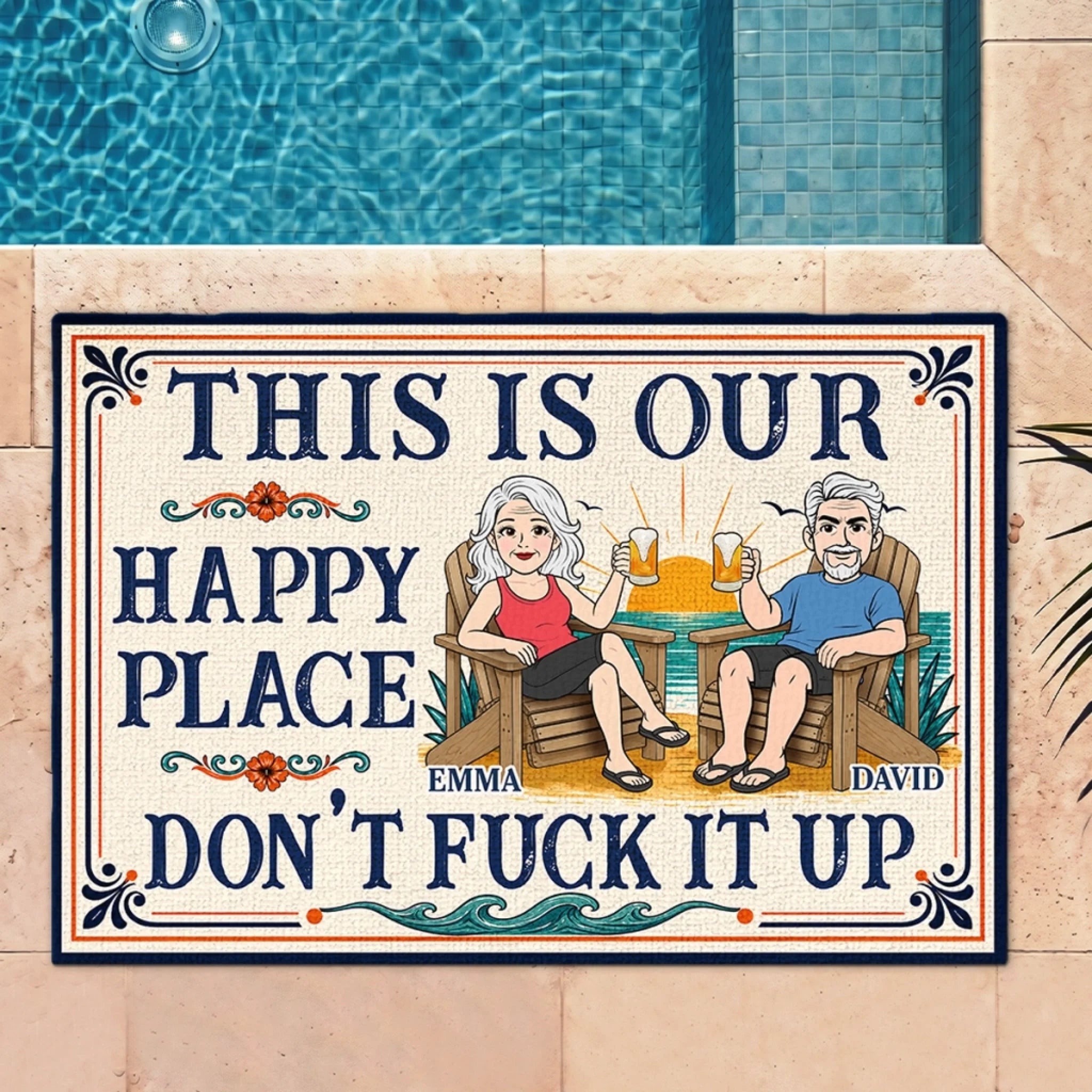 Personalized Love Lives Here Doormat, Custom Home Decor Mat, Summer Travel Gift for Couples