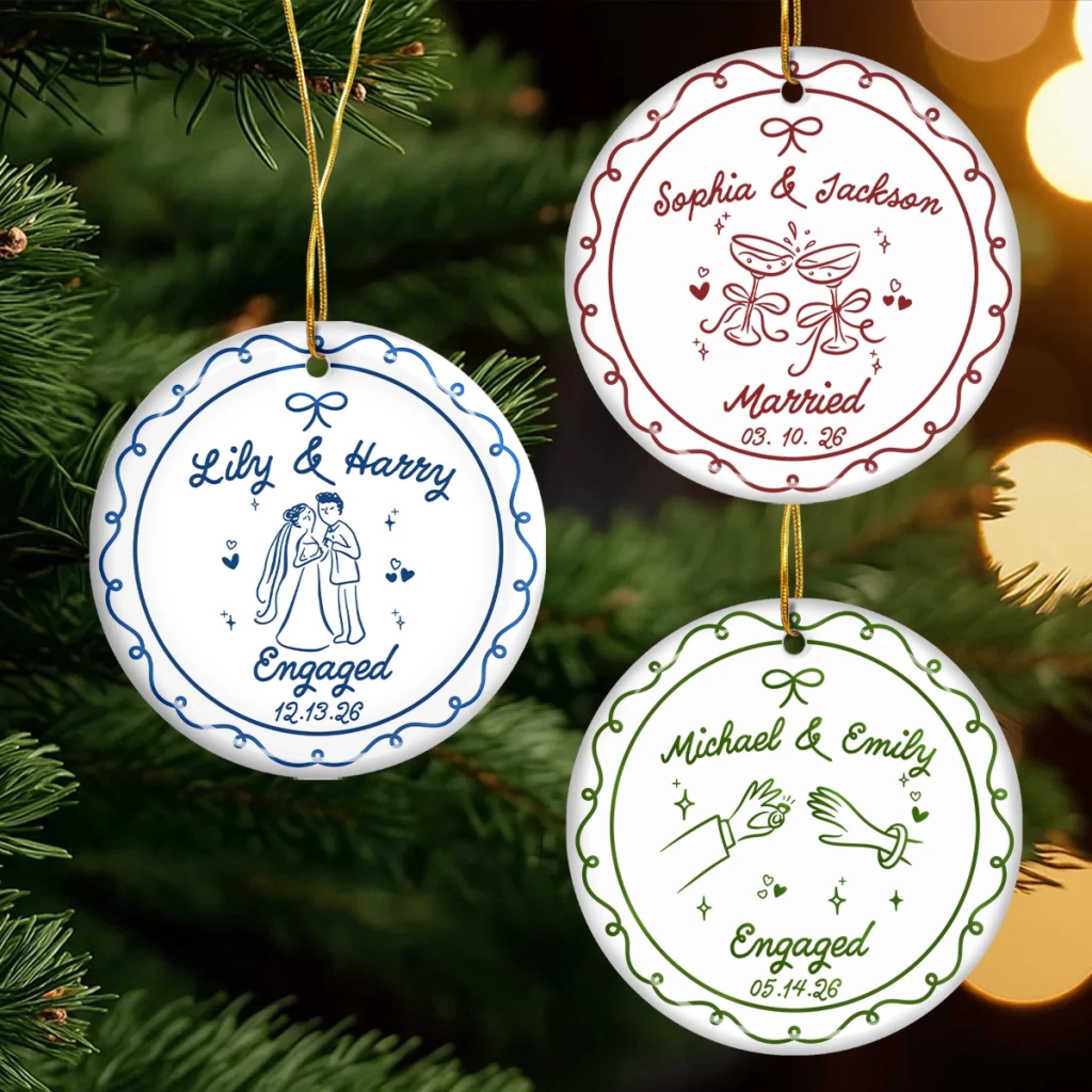 Custom First Christmas Ceramic Ornament Personalized Anniversary Wedding Gift for Husband and Wife