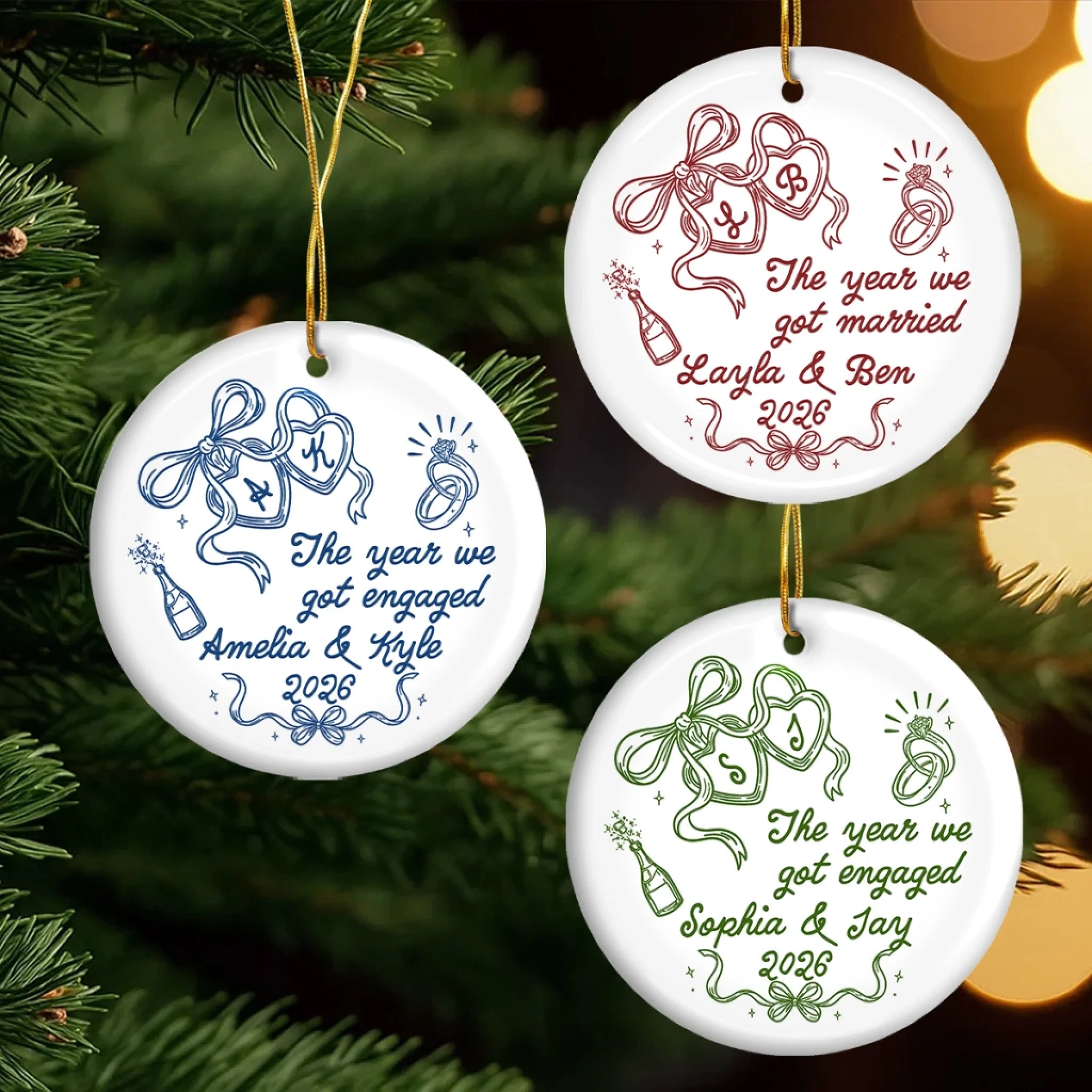 Personalized First Christmas Ceramic Ornament for Couples, Custom Anniversary Wedding Gift for Husband and Wife