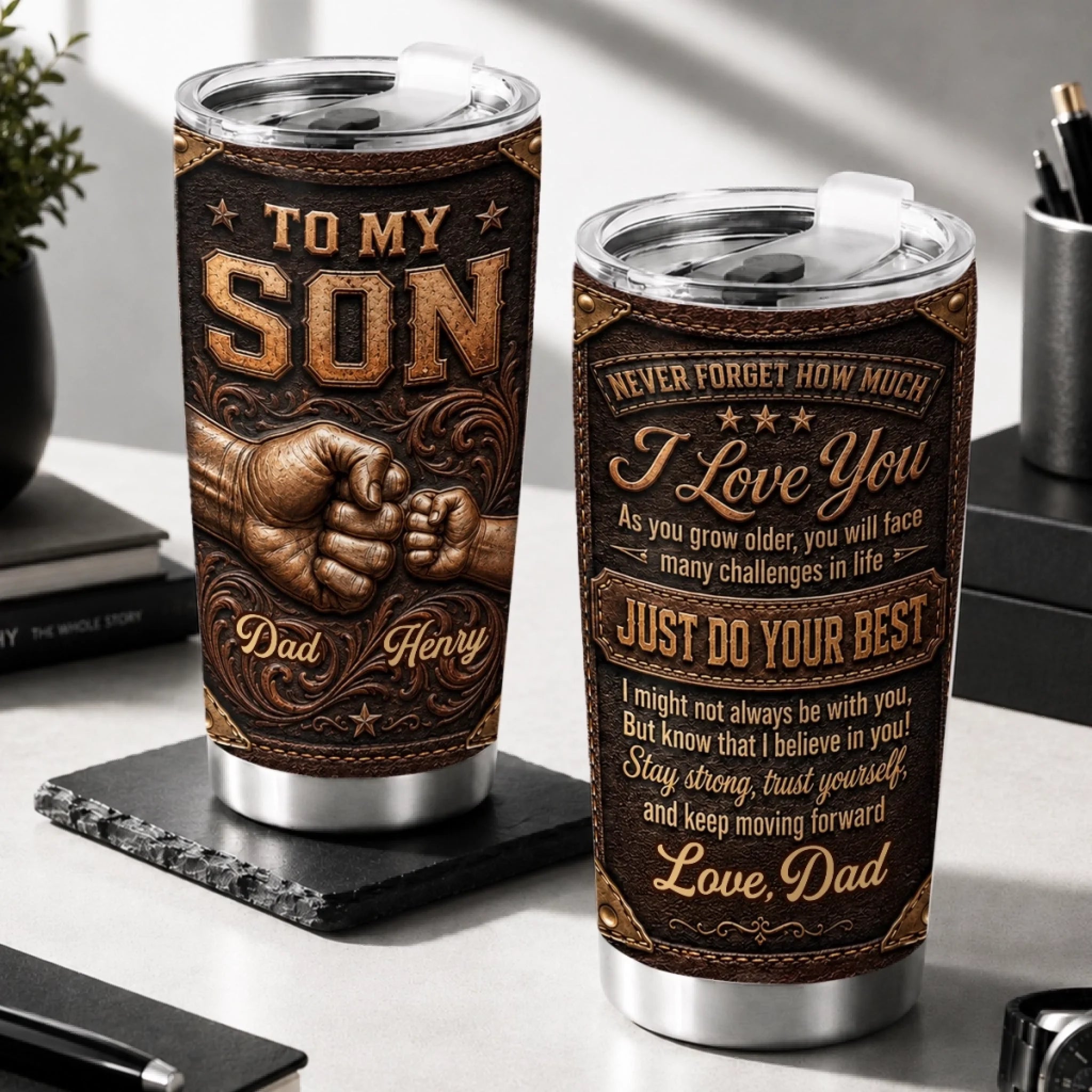 Custom Tumbler for Son, Personalized Birthday Gift, Forever Bound by Love Drinkware