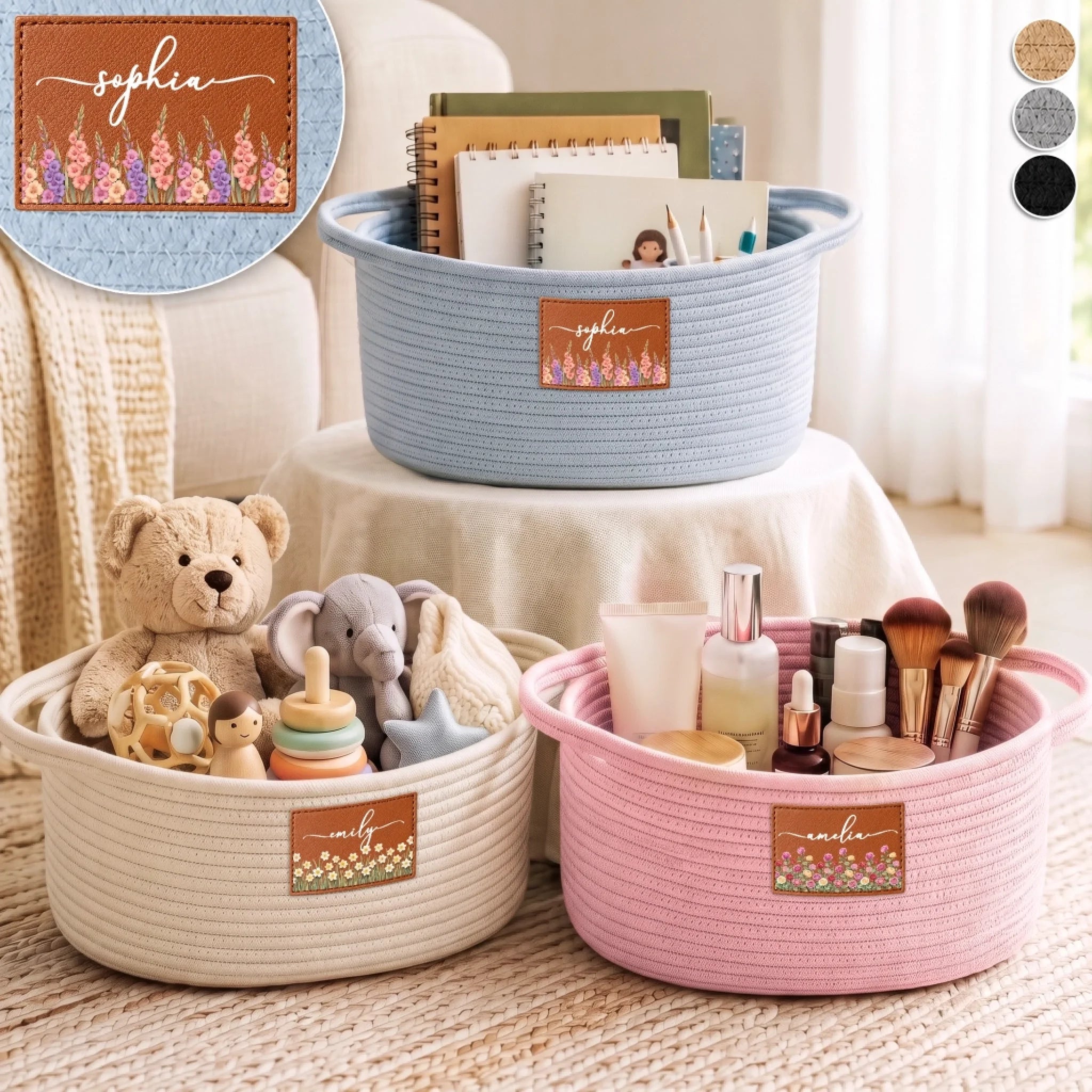 Custom Woven Rope Basket - Personalized Birthday Gift for Him or Her, Choose Happy Every Day