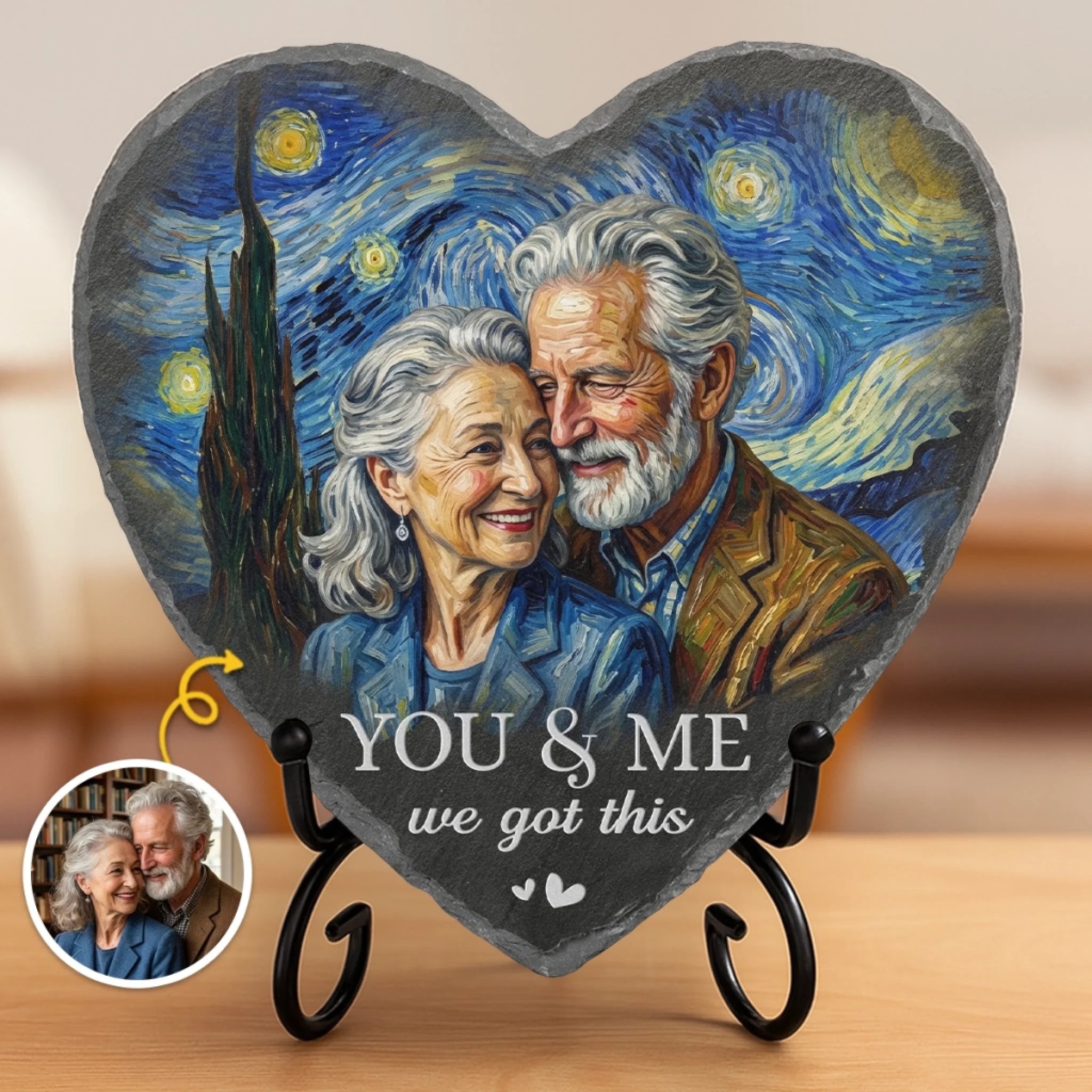 Custom Photo Heart Shaped Stone With Stand, Personalized Anniversary Wedding Gift for Couples