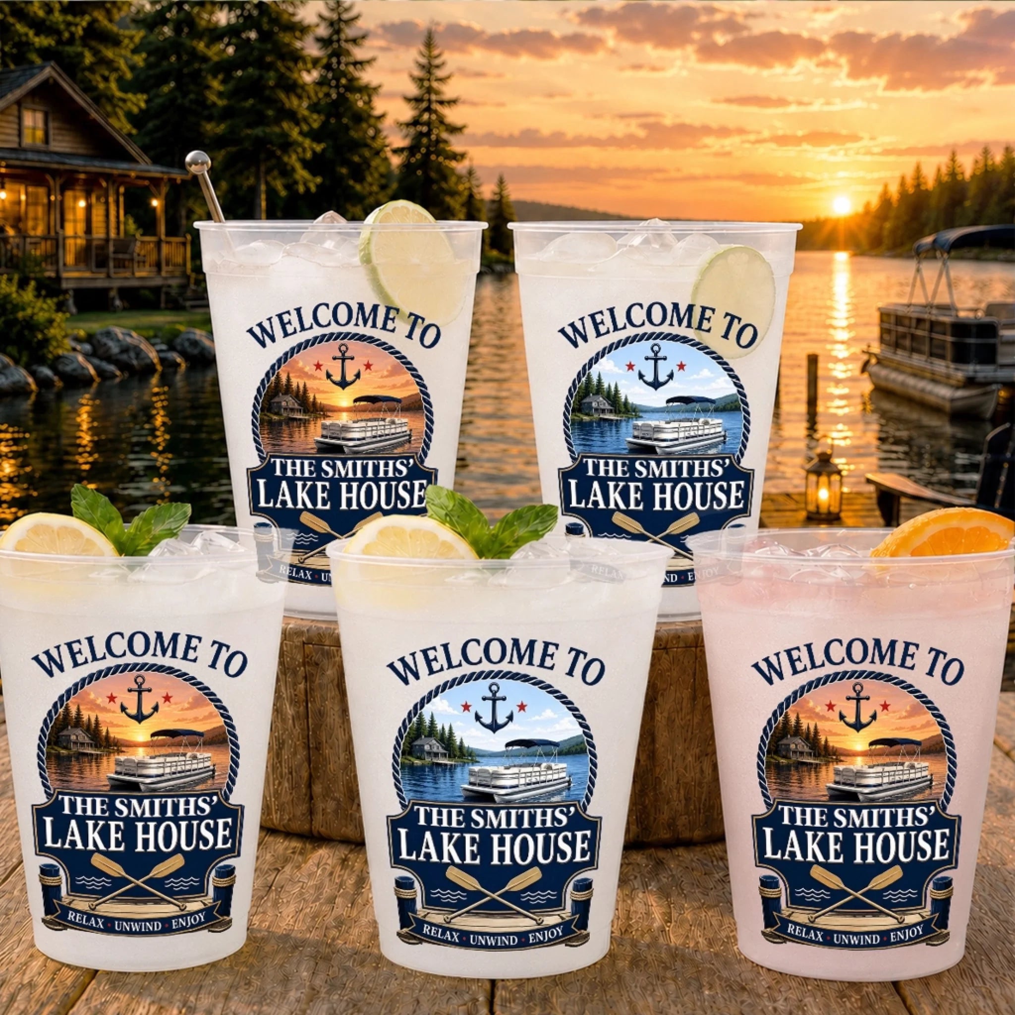 Custom Lake House Plastic Party Cups, Personalized Lake Days Last Forever Summer Vacation Gifts