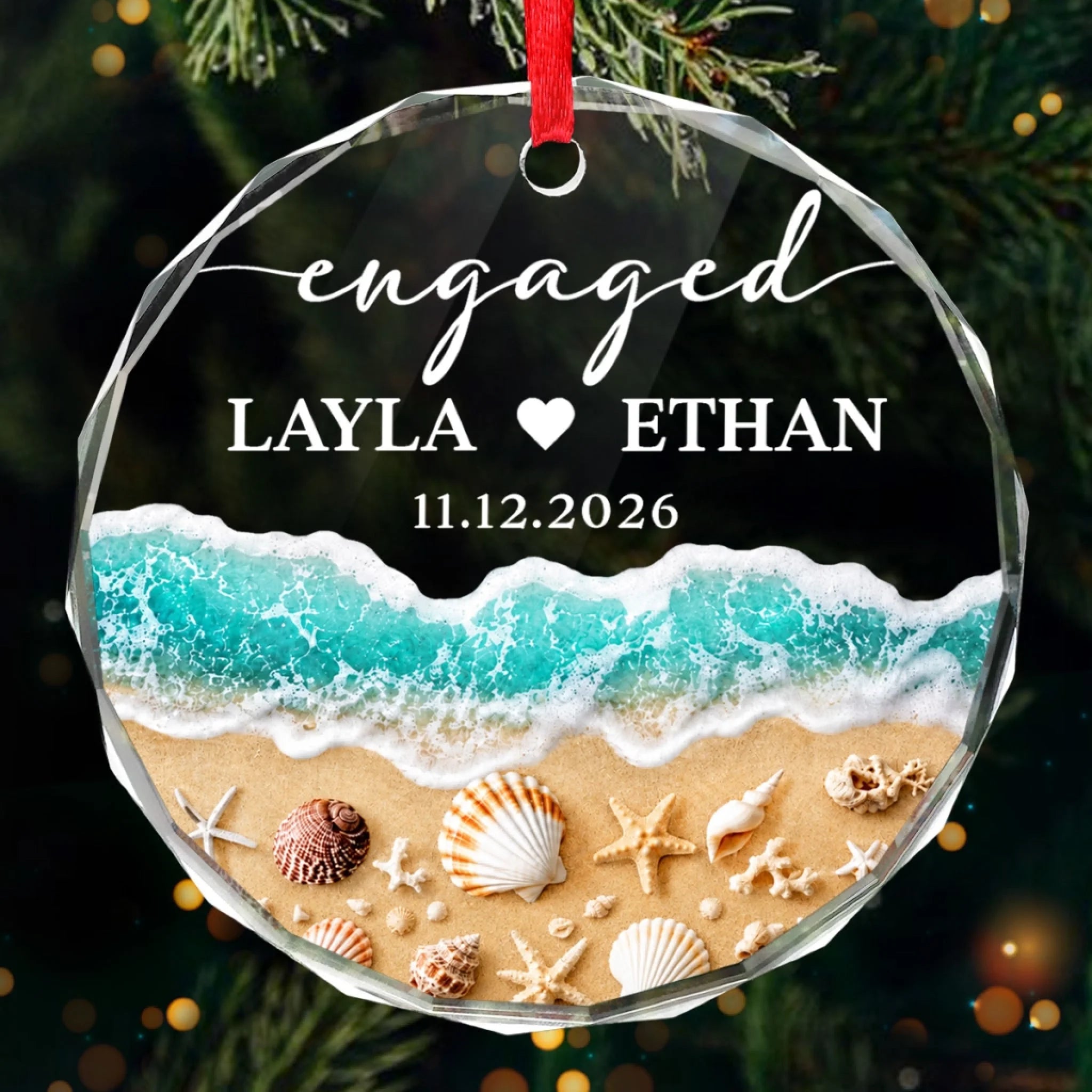 Custom First Christmas Circle Glass Ornament, Personalized Wedding Anniversary Gift for Couple