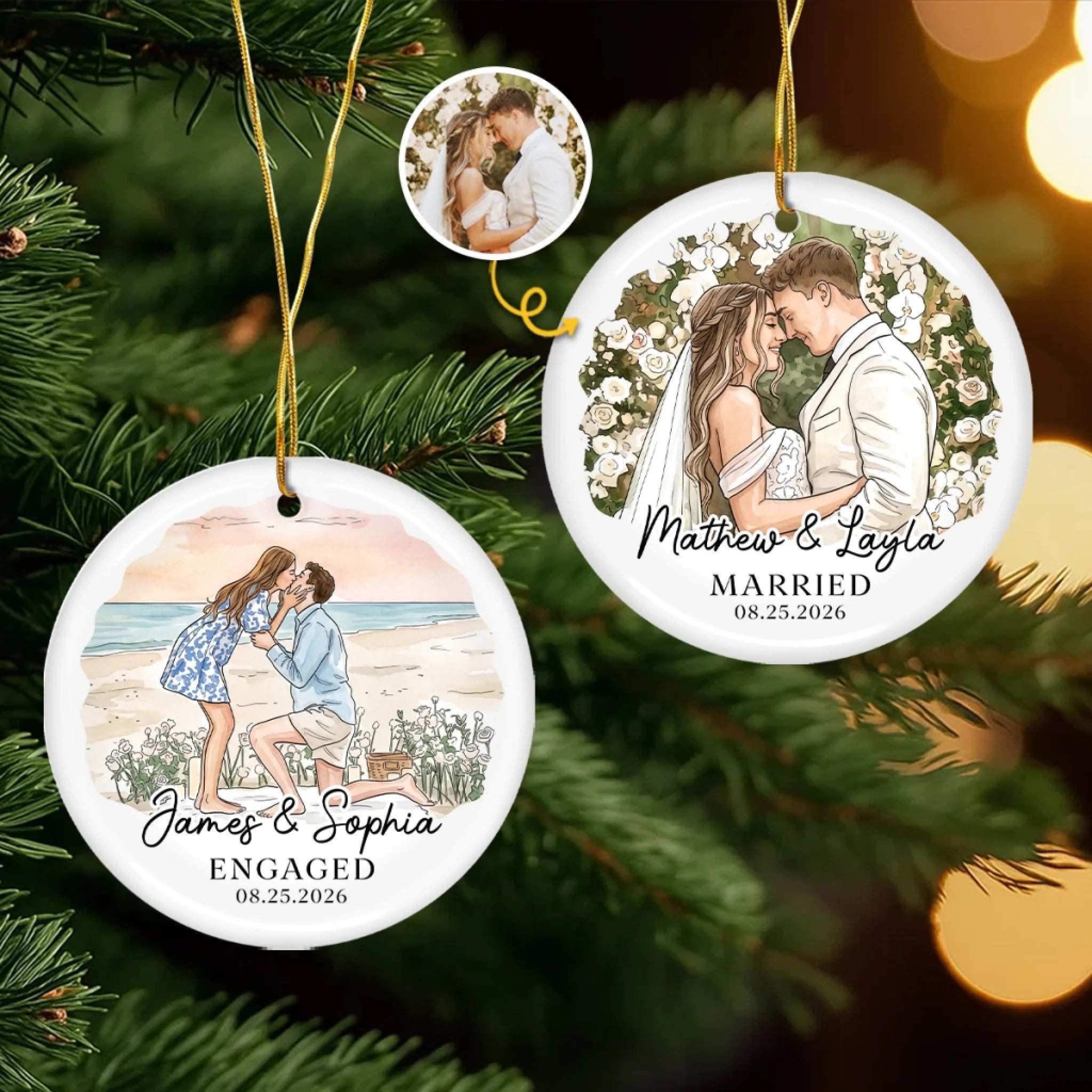Custom Photo First Christmas Ceramic Ornament Personalized Anniversary Wedding Gift for Husband and Wife
