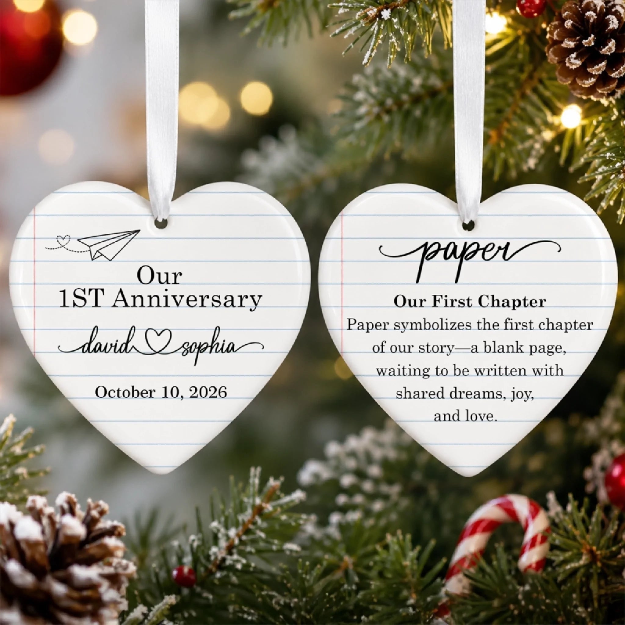 Custom First Christmas Heart Shape Ceramic Ornament, Personalized Anniversary Wedding Gift for Couples