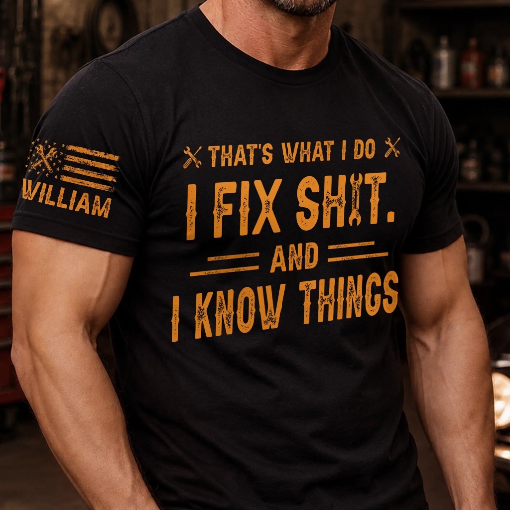 Custom Mechanic T-Shirt - Built To Repair Personalized Birthday Gift for Husband, Dad, Son or Grandpa