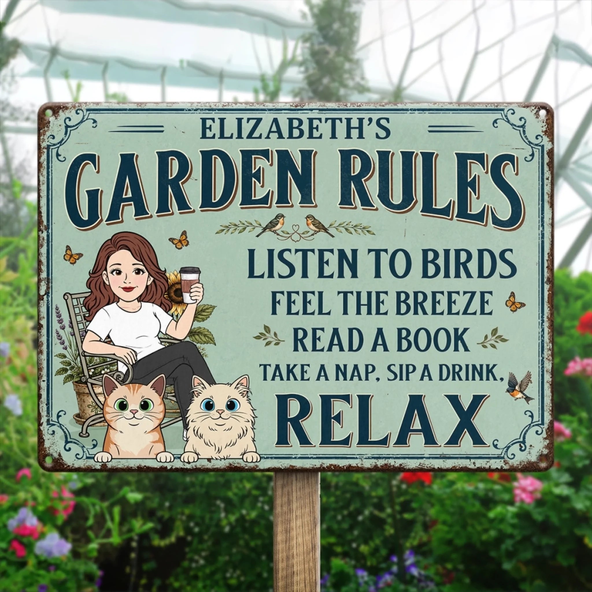Custom Home Decor Metal Sign Personalized Birthday Gift for Gardeners and Dog Cat Lovers