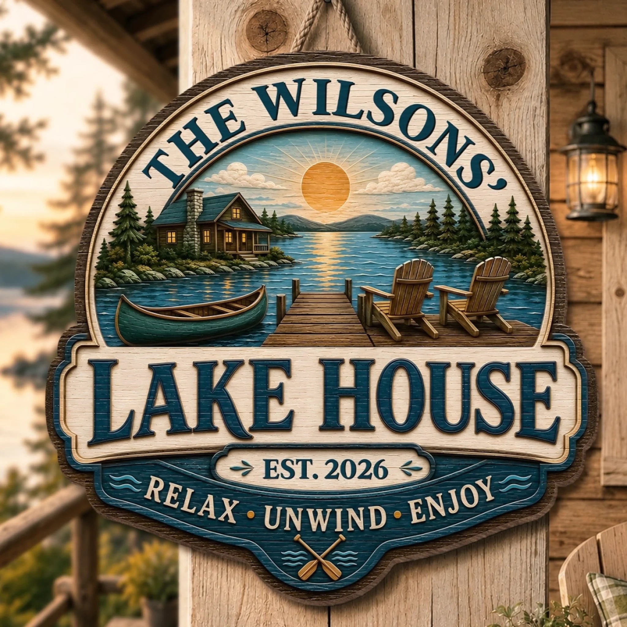 Custom Lake House Wood Sign, Personalized Home Is Where The Lake Is Gift for Mom, Dad and Family
