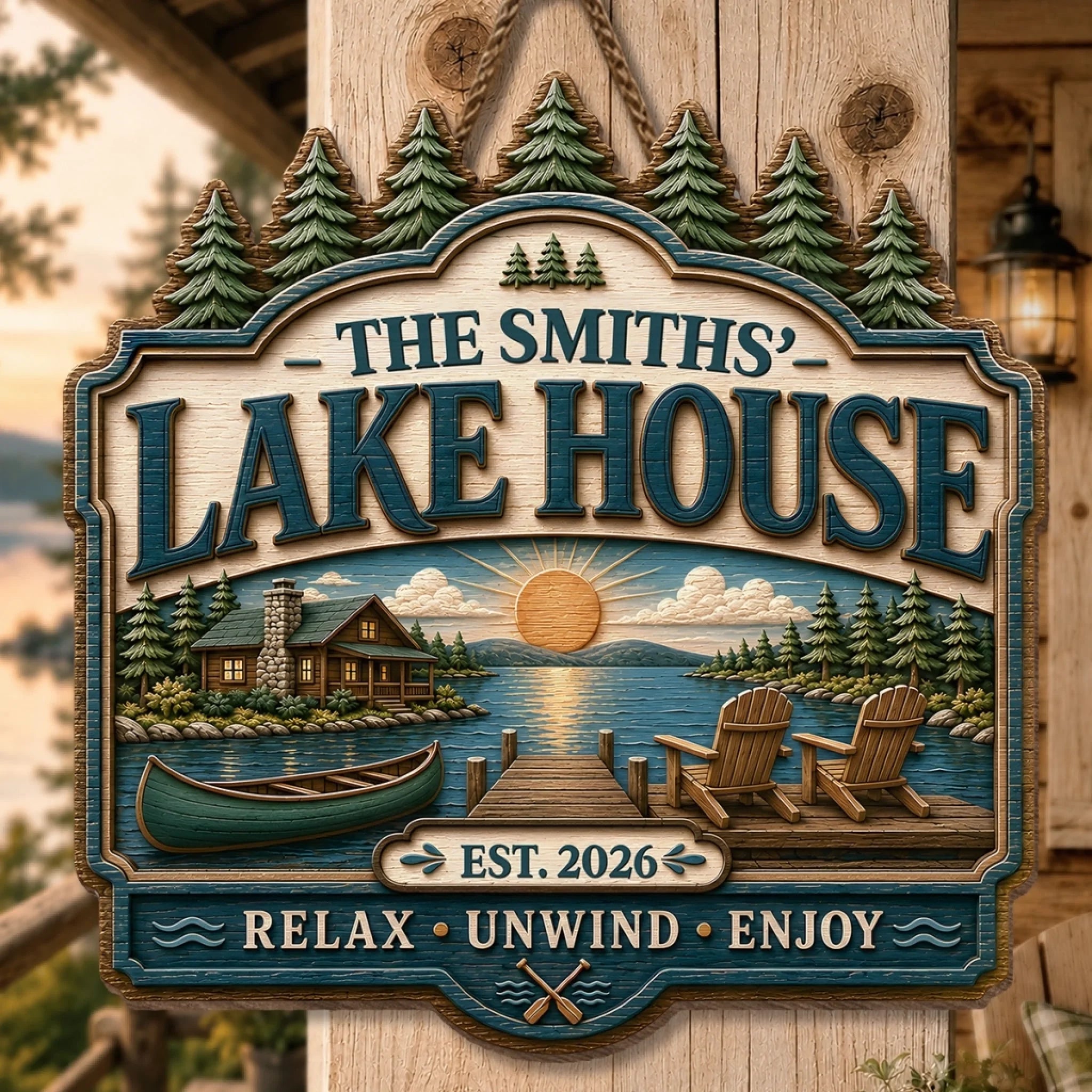 Personalized Lake House Wood Sign, Custom Making Memories at the Lake Gift for Family Summer Vacation