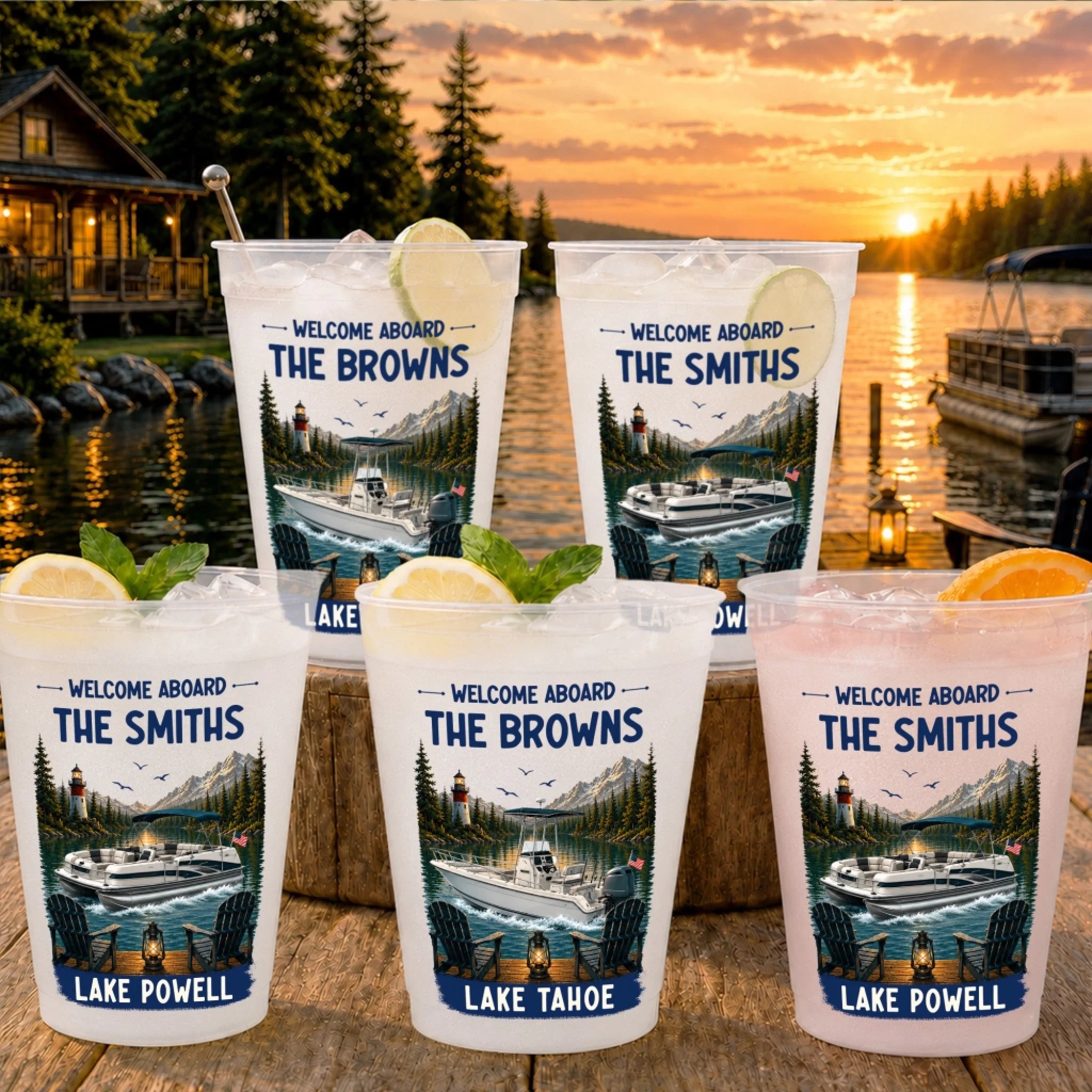 Custom Boating Party Cups Personalized Summer Vacation Travel Gifts for Family Good Times Great Crew