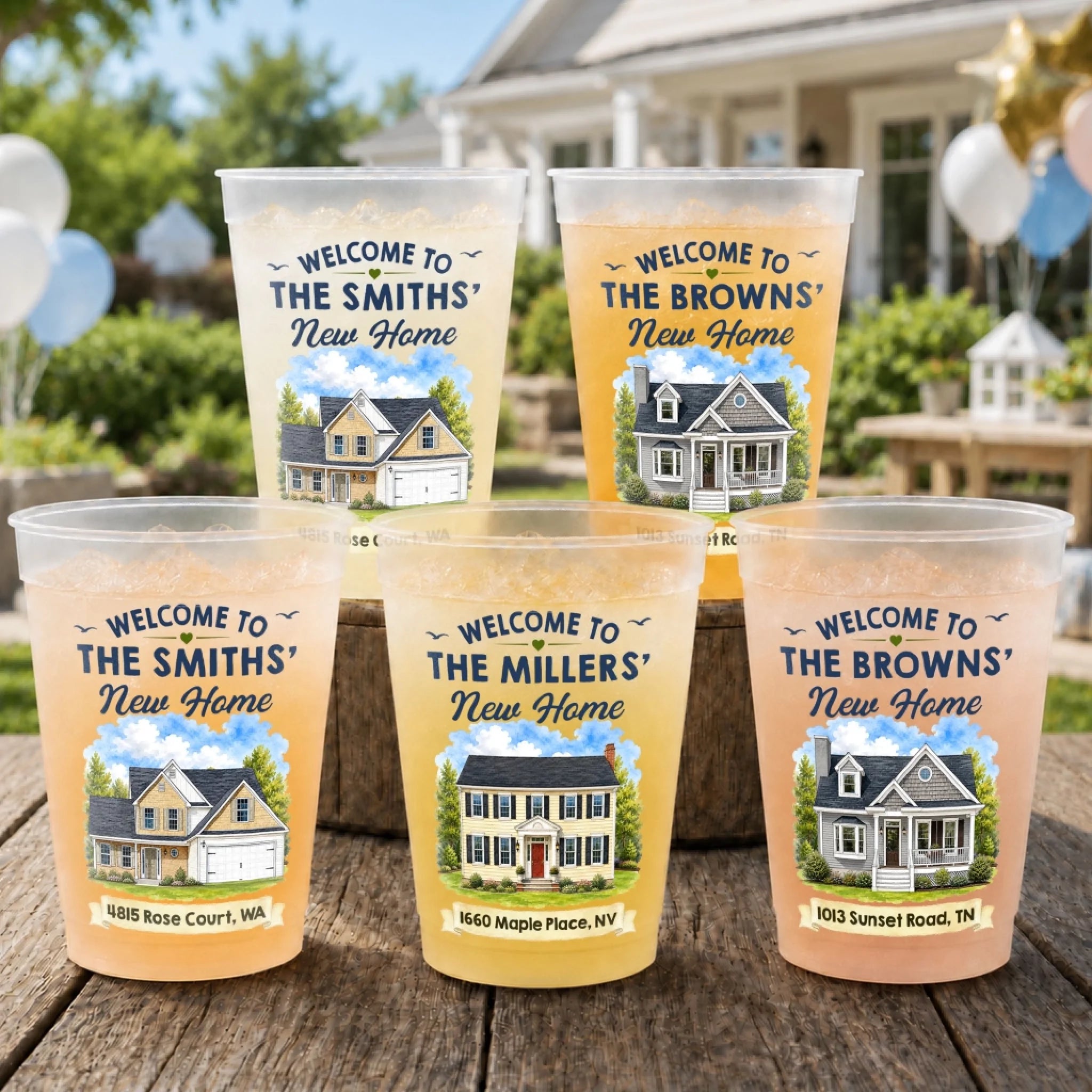 Custom Photo New Home Plastic Party Cups, Personalized Cheers to New Memories Travel Gift