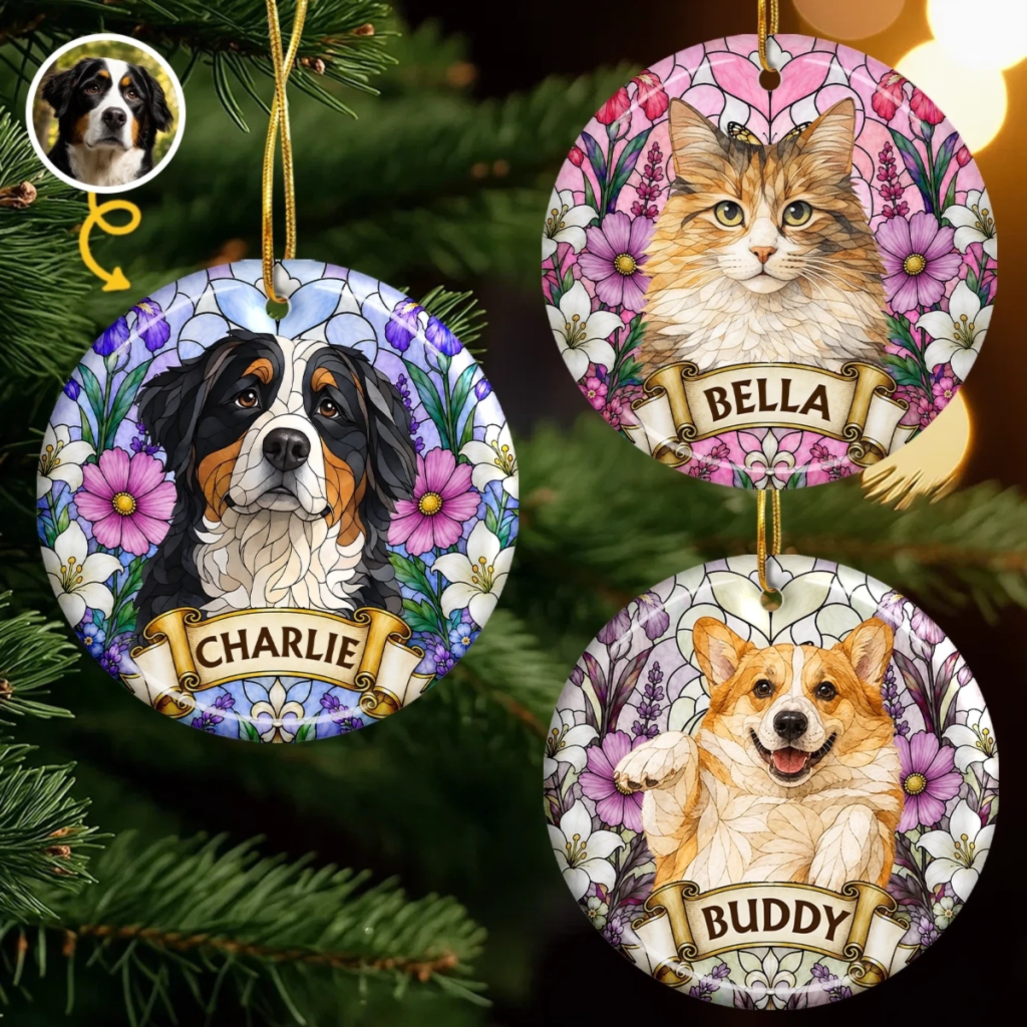 Custom Photo Ceramic Ornament Personalized Pet Memorial Christmas Sympathy Gift for Dogs and Cats