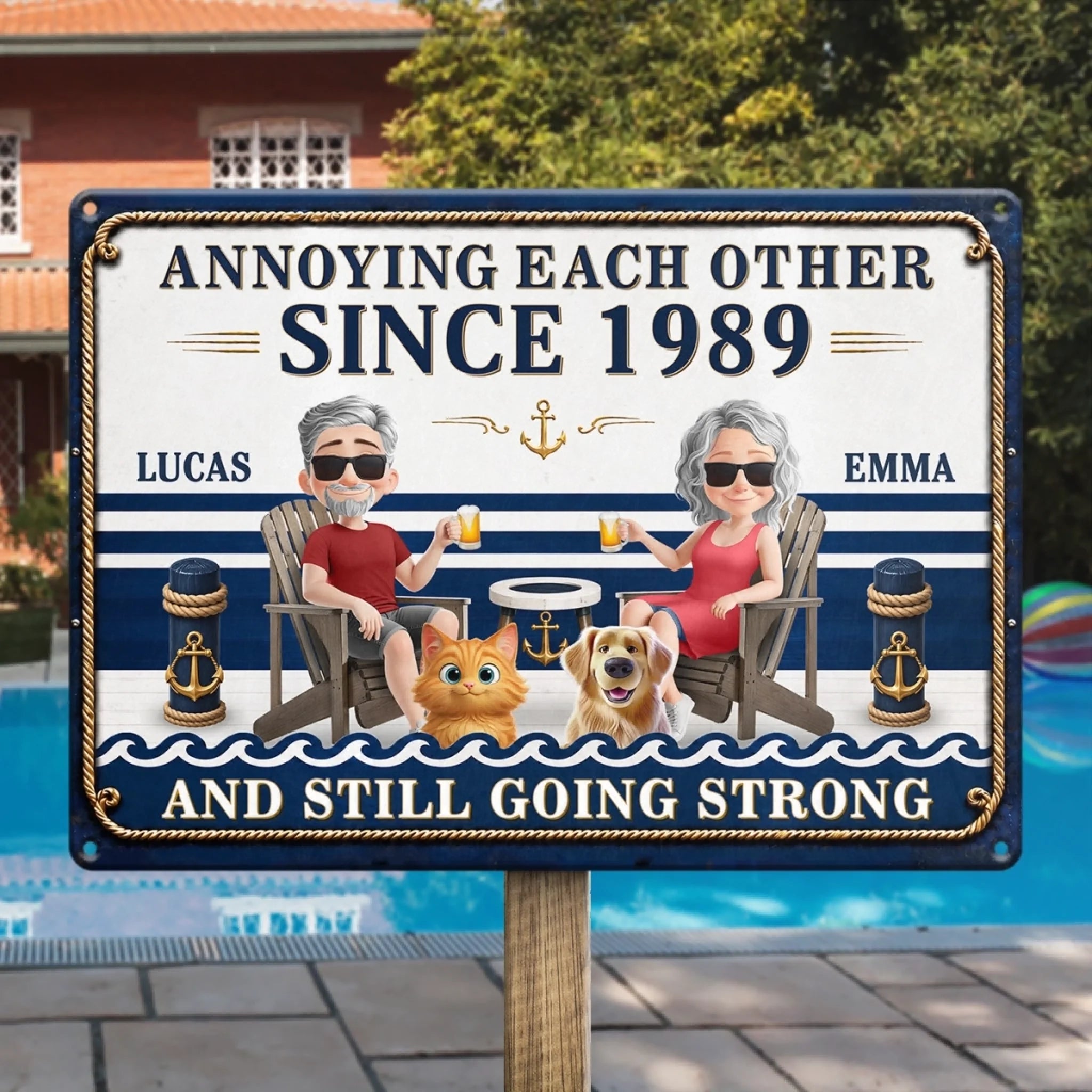 Custom Home Decor Metal Sign, Personalized Summer Vacation Gift for Husband, Wife and Pet Lovers
