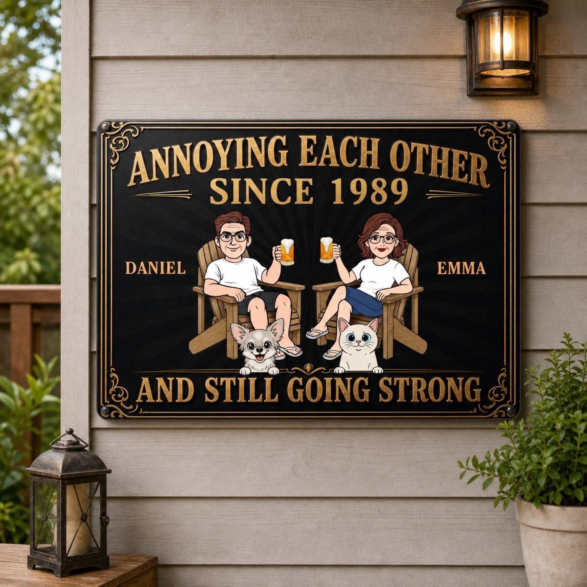 Custom Home Decor Metal Sign Personalized Anniversary Wedding Gift for Husband Wife Dog Cat Lovers