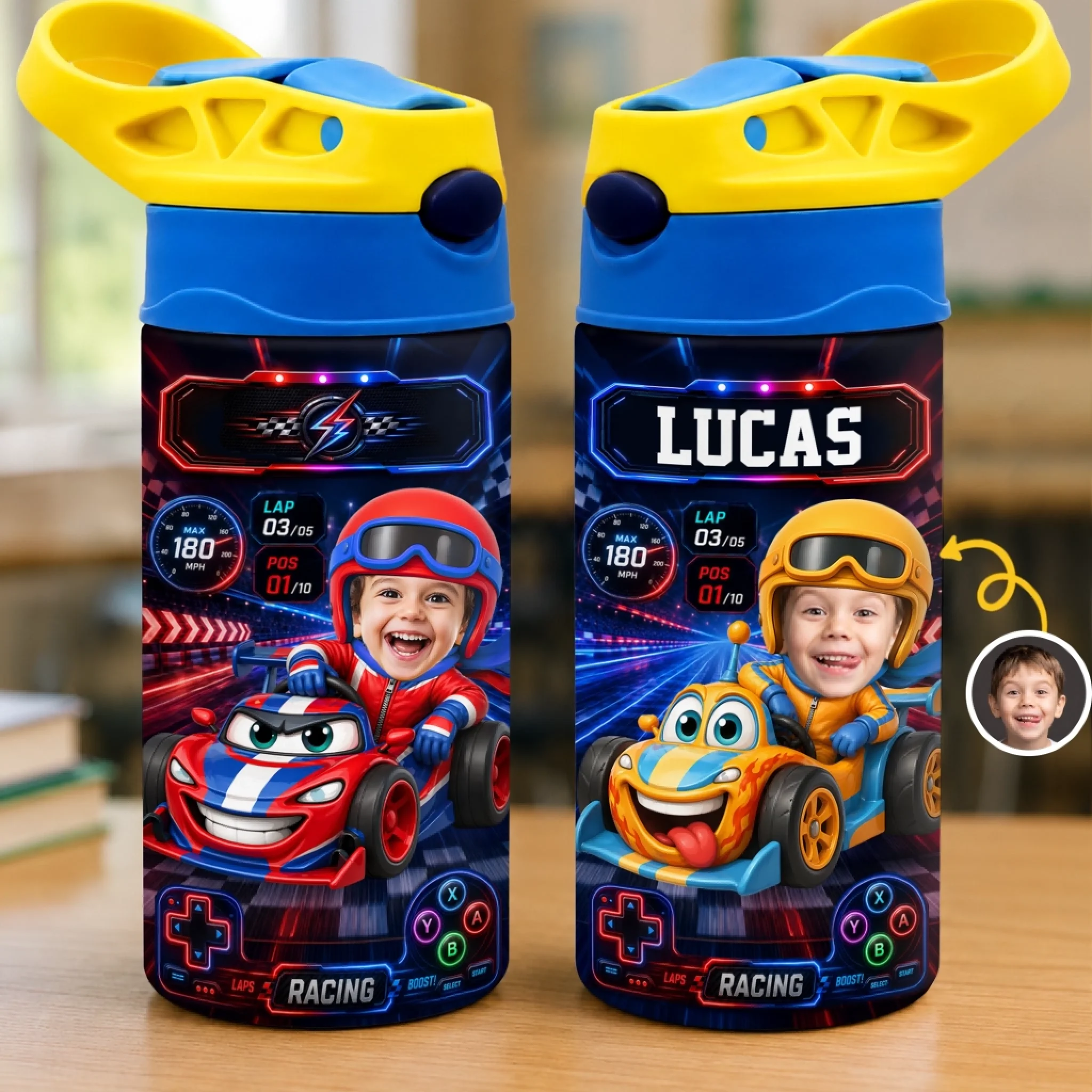 Custom Photo Kids Insulated Water Bottle, Personalized Back to School Gift, Tiny Driver Big Dreams