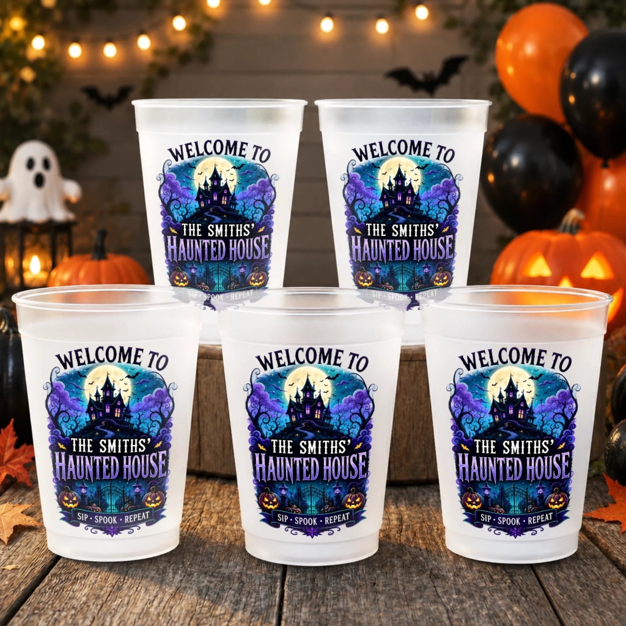 Custom Haunted House Plastic Party Cups, Personalized Halloween Gifts for Family, Welcome to Our Haunted House