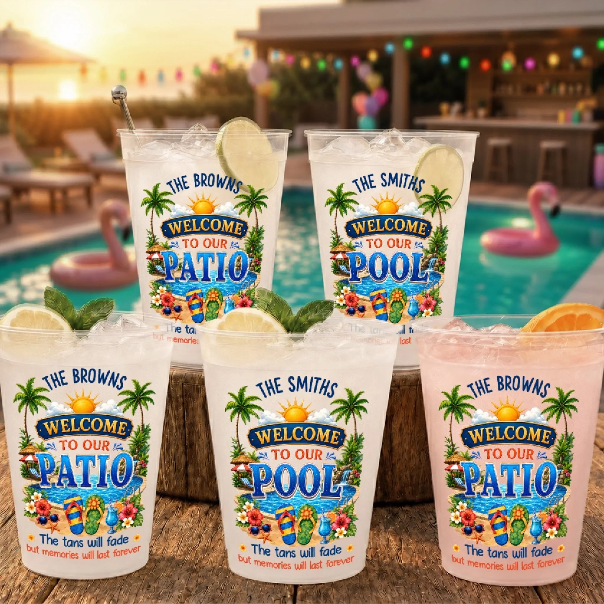 Custom Poolside Party Cups Personalized Summer Vacation Travel Gifts for Family Fun
