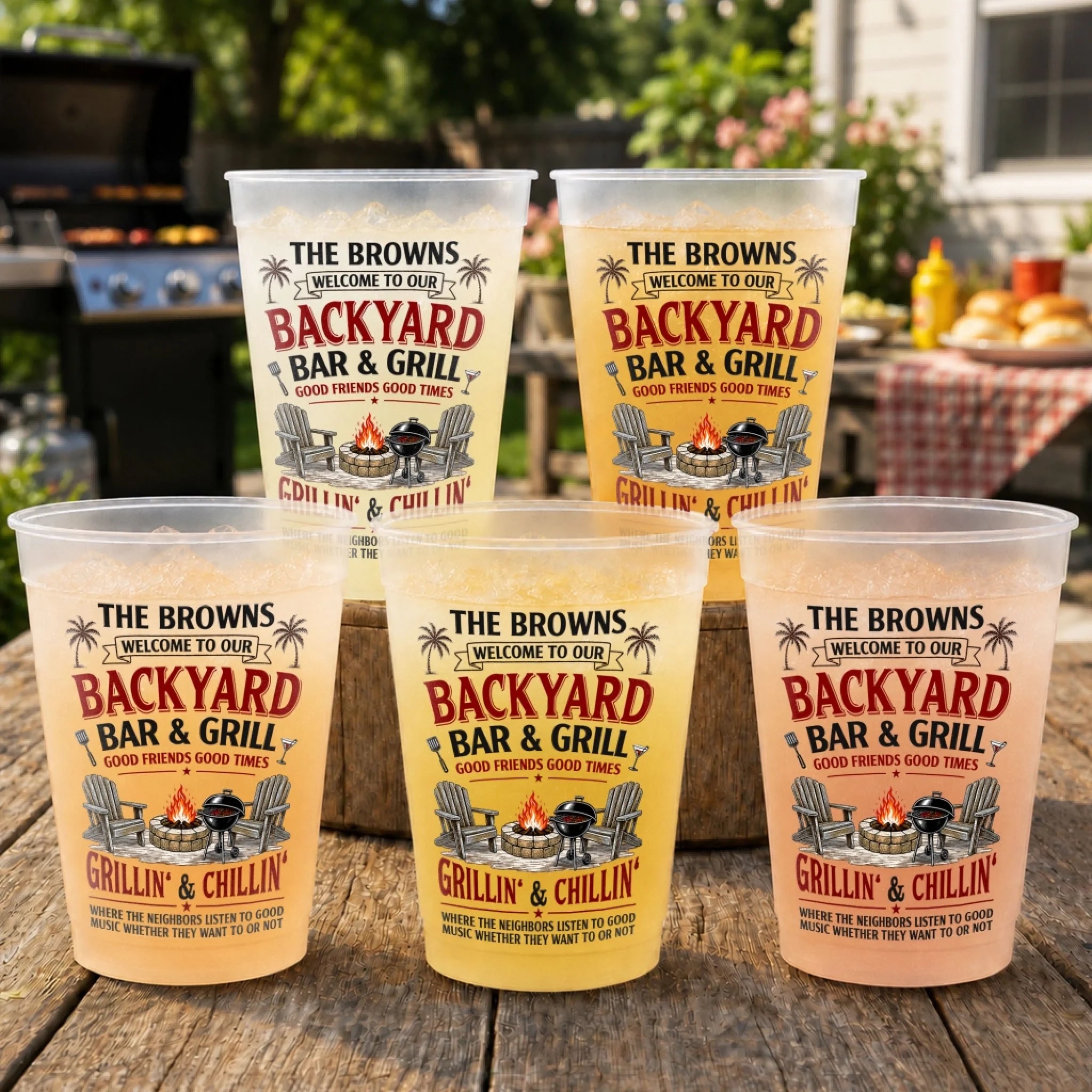 Personalized Plastic Party Cups for Backyard Bar, Summer Vacation Travel Gifts for Family