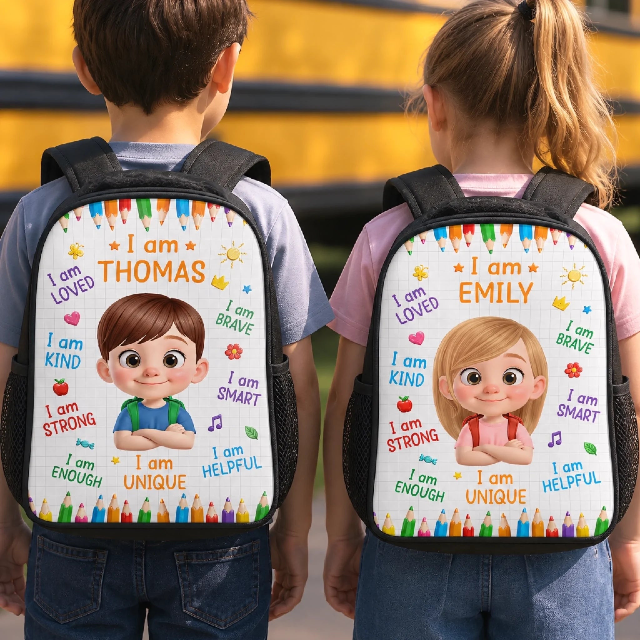 Custom Kids Backpack & Water Bottle Set, Personalized Back to School Gift for Boys and Girls