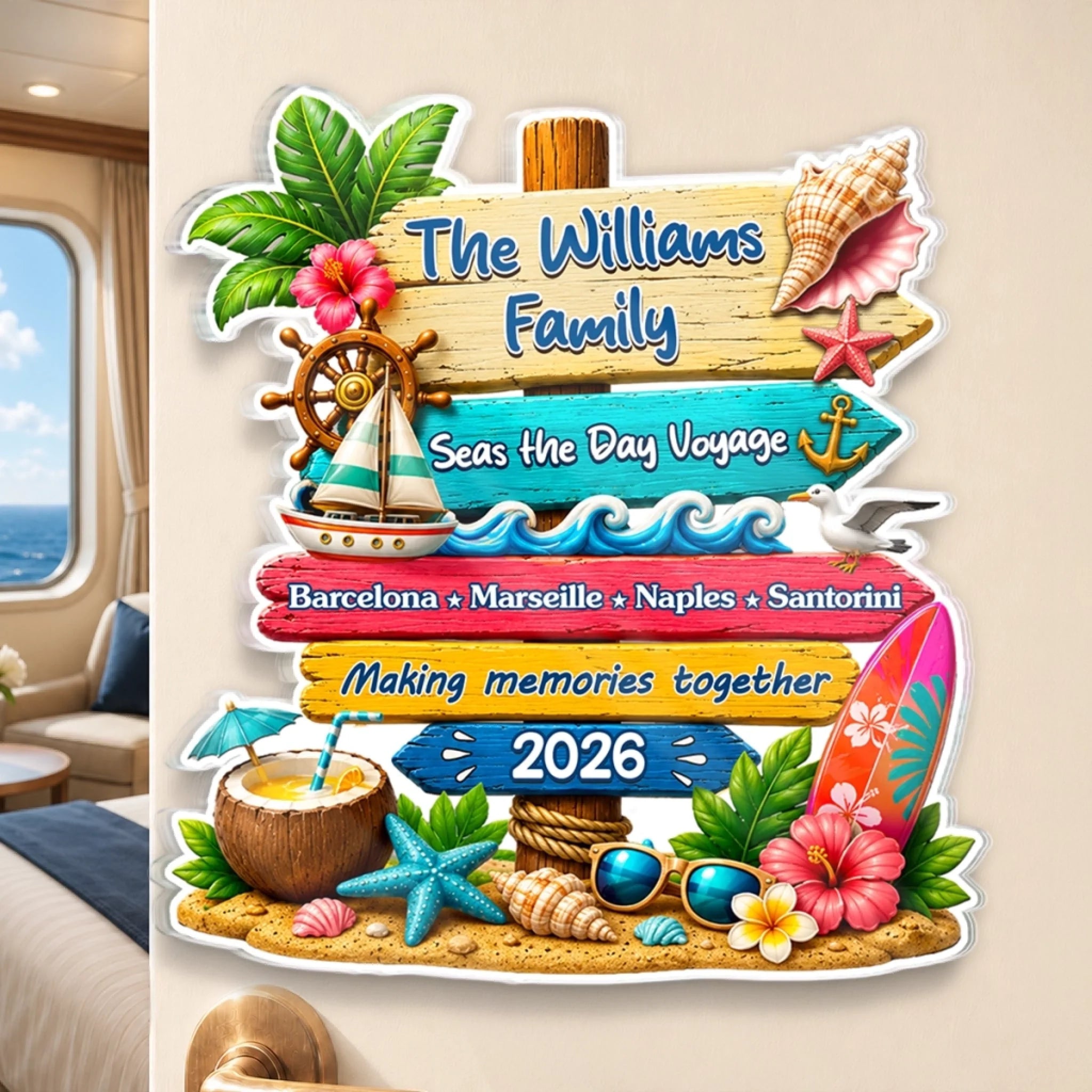 Custom Cruise Ship Door Magnet, Personalized Acrylic Summer Vacation Travel Gift for Family