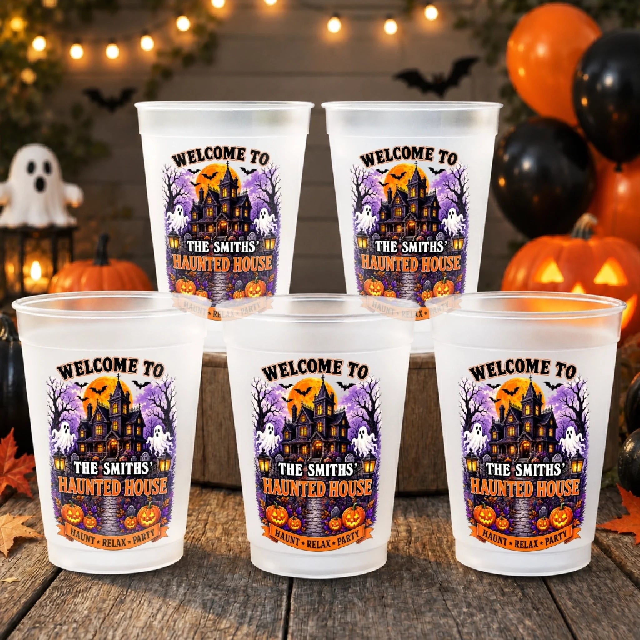 Custom Haunted House Party Cups Personalized Halloween Gifts for Mom Dad Brother Sister