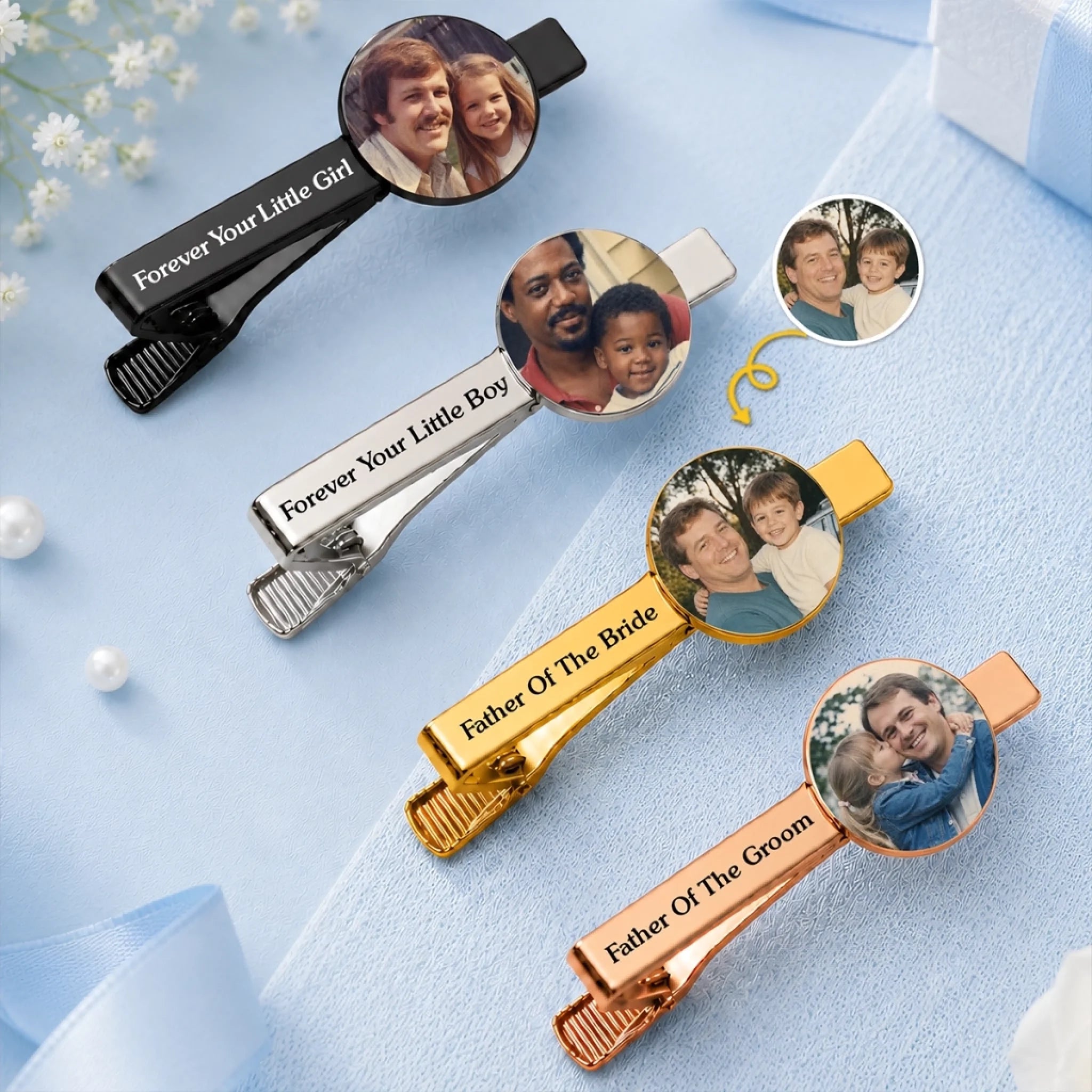 Custom Photo Tie Clip Personalized Wedding Gift for Dad Grandpa Groom and Groomsmen