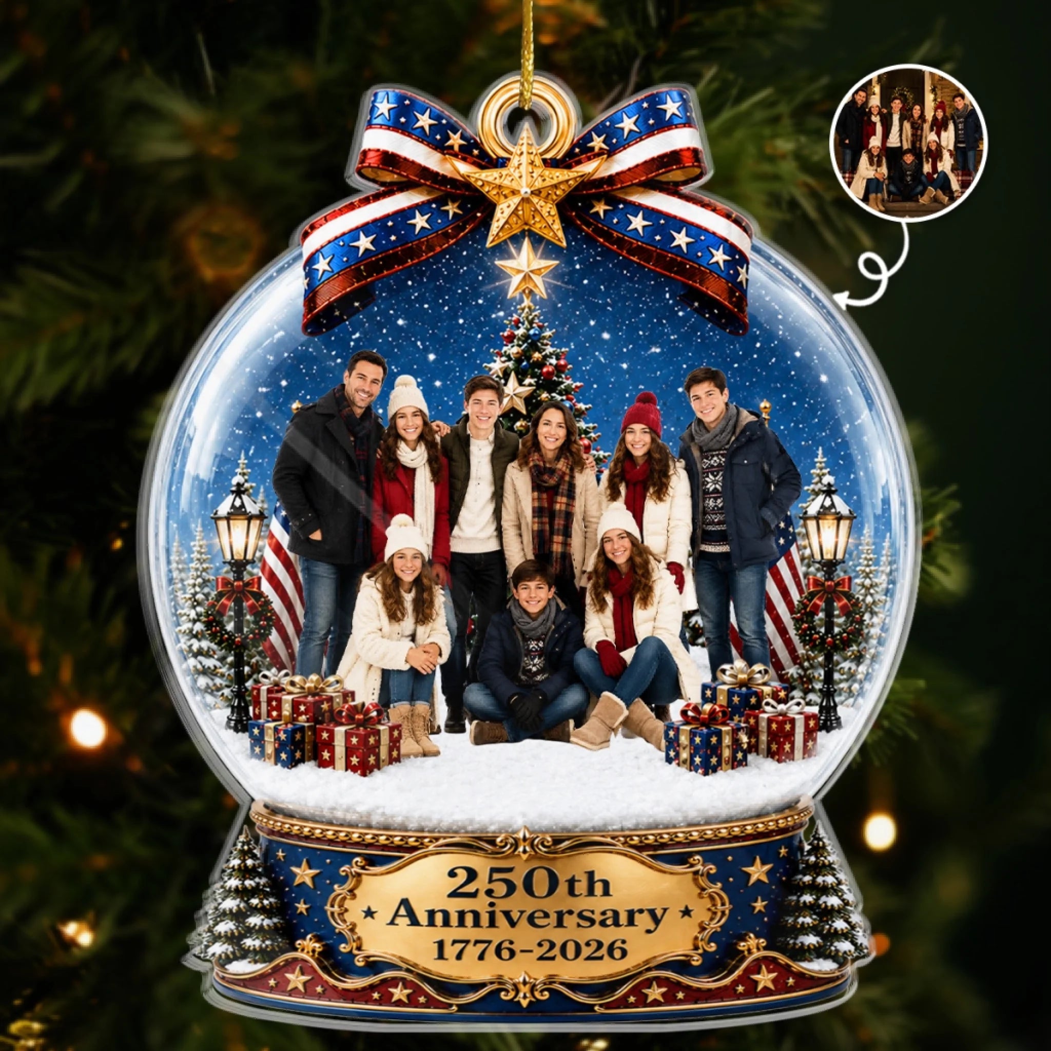 Custom Photo Acrylic Ornament, Personalized America 250th Anniversary Christmas Gift for Family
