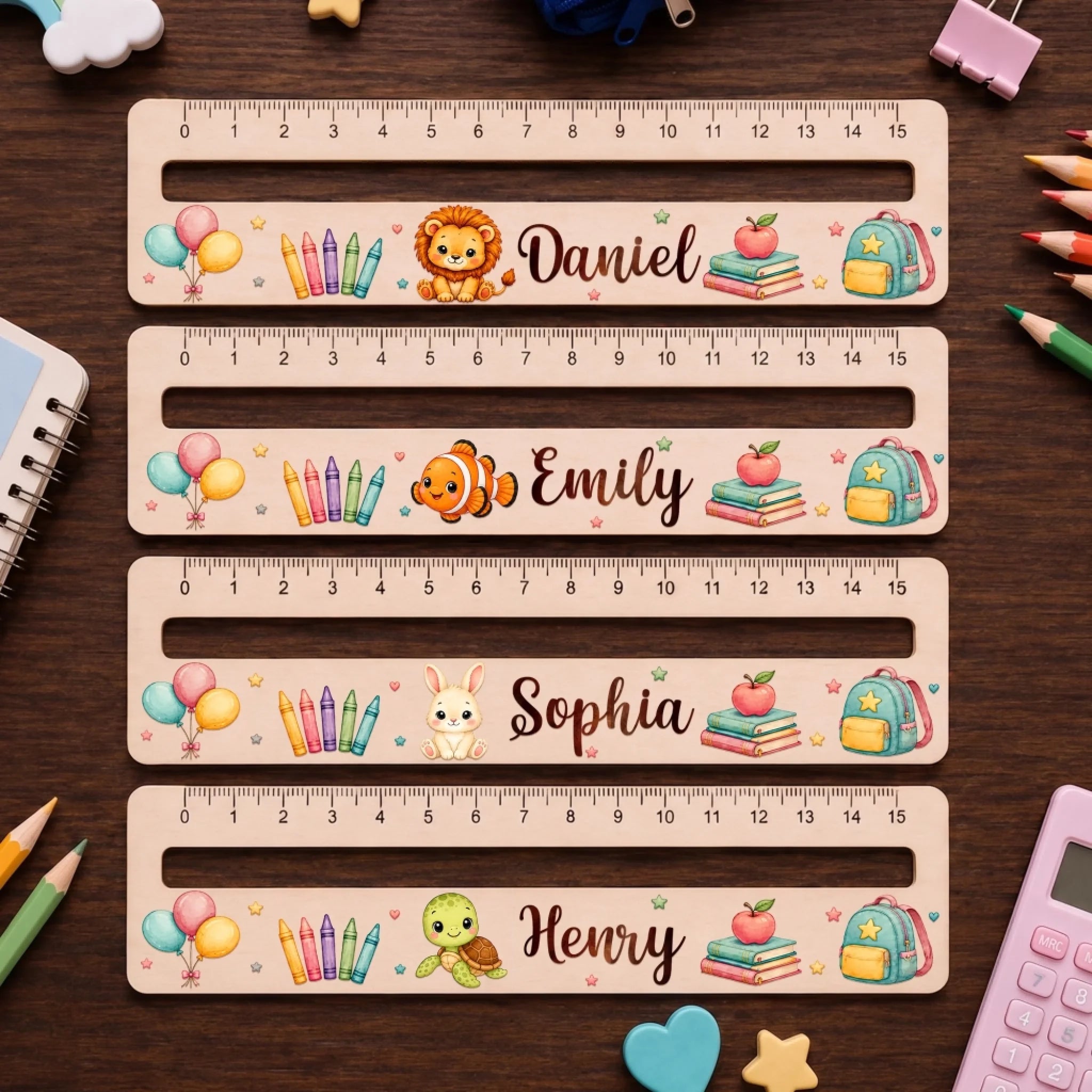 Custom Kids Wooden Ruler, Personalized Back to School Gift for Children, Wild About Fun Design
