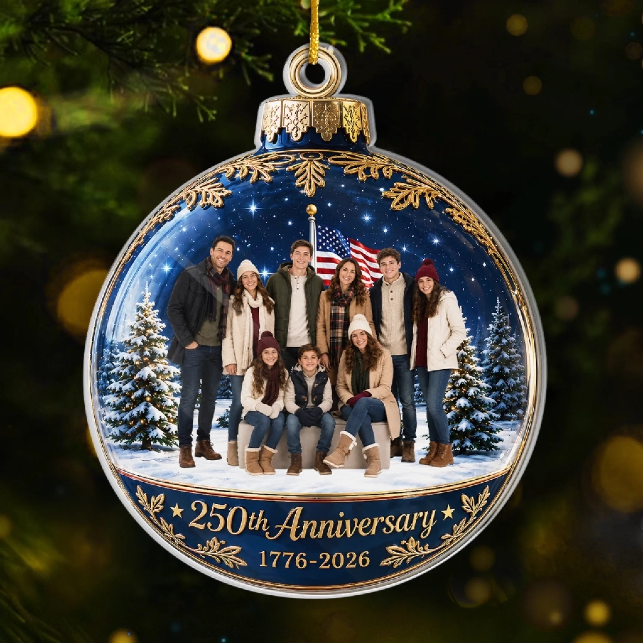 Custom Photo Acrylic Ornament - Personalized America 250th Anniversary Christmas Gift for Family