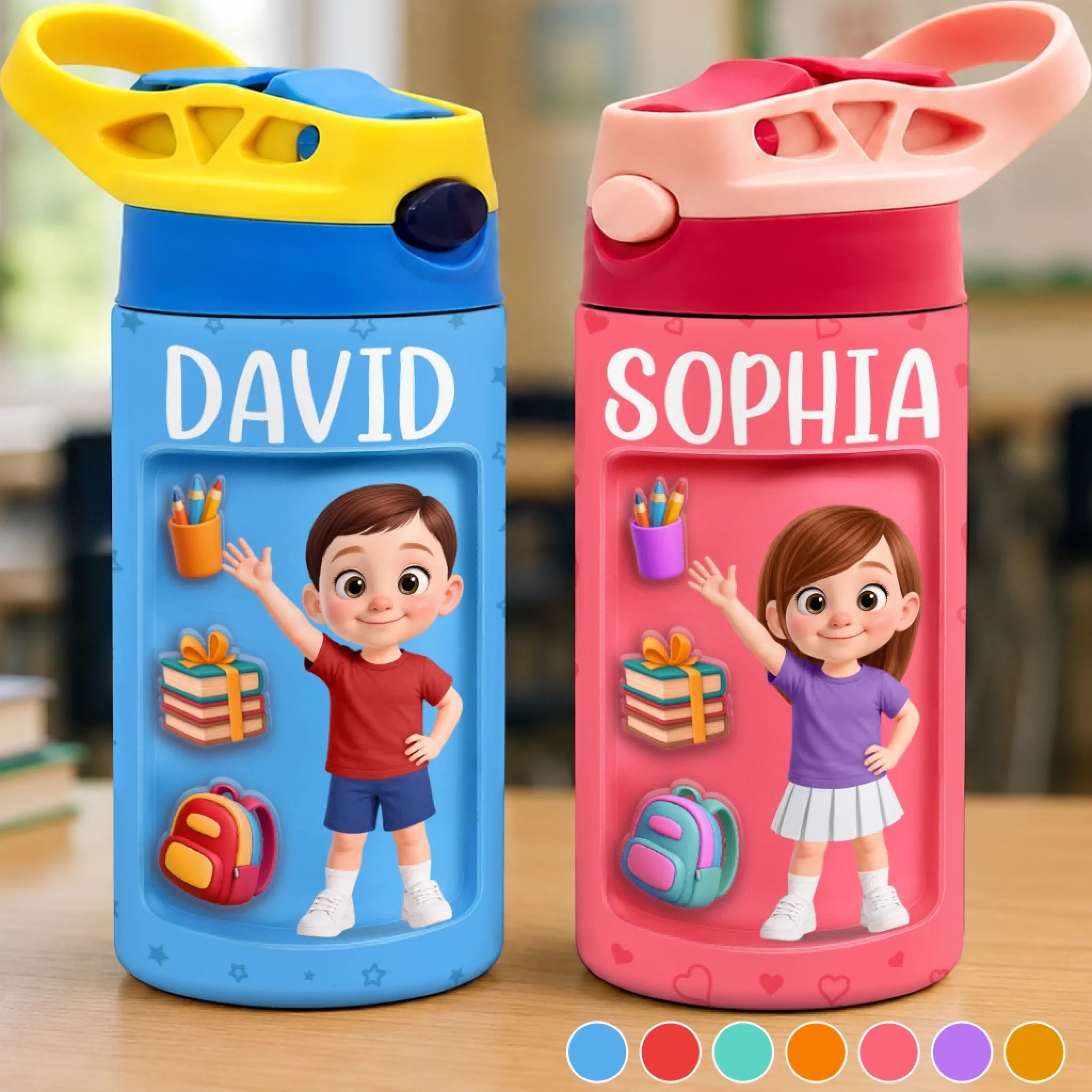 Custom Kids Backpack & Water Bottle Set, Personalized Back To School Gift for Kids