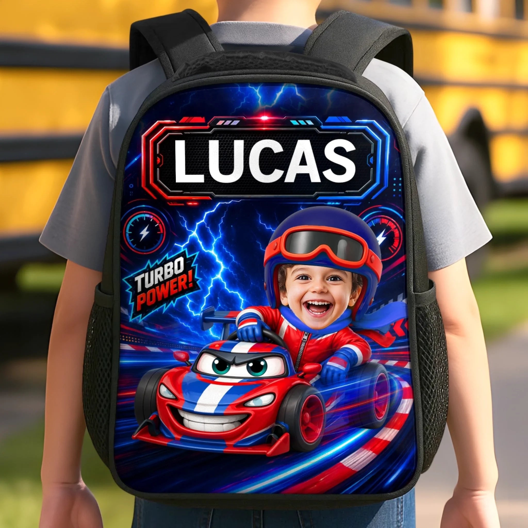 Custom Photo Kids Backpack & Water Bottle Set, Personalized Back To School Gift, Driven To Explore