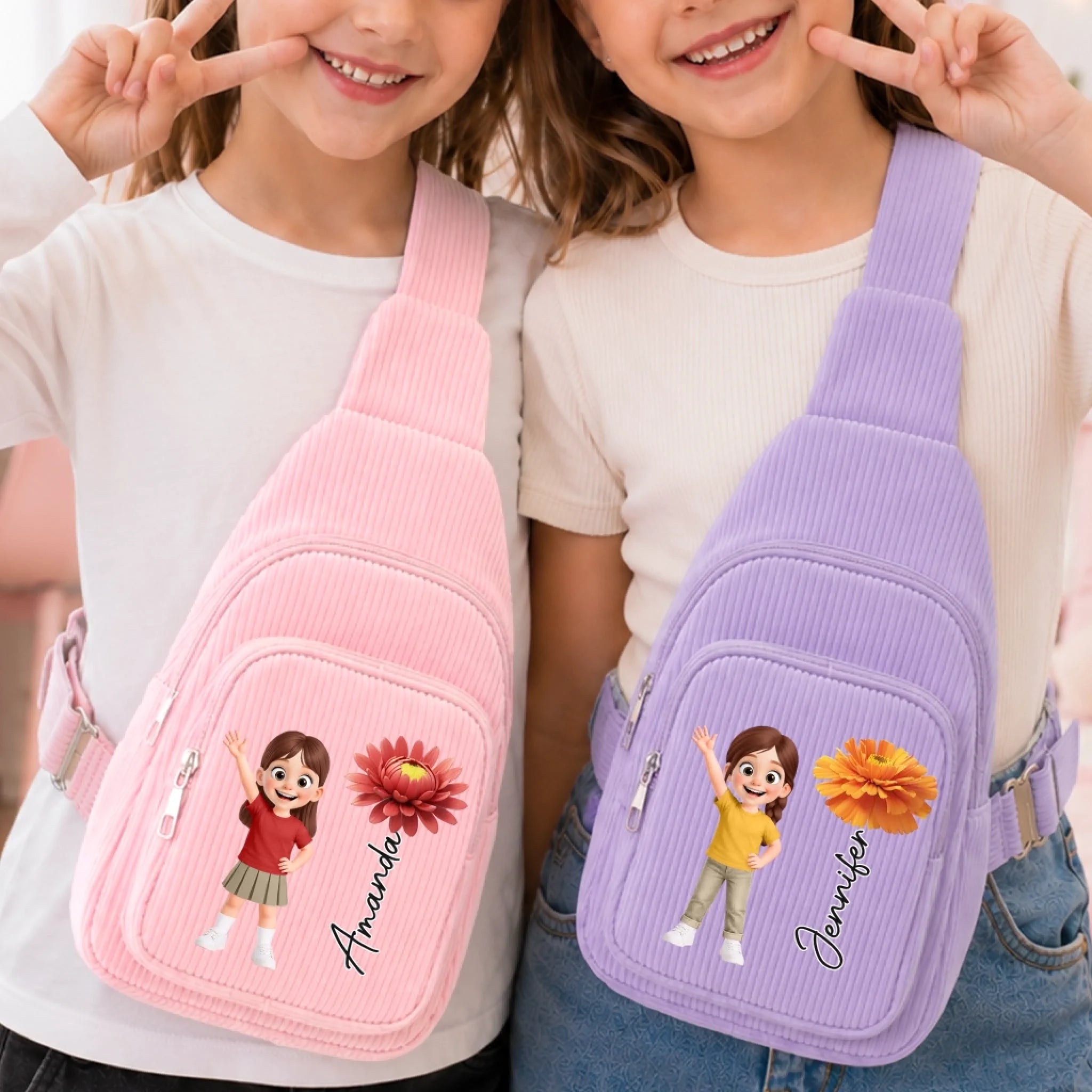 Custom Corduroy Sling Bag, Personalized Kids Crossbody Birthday Gift, Adventure Awaits