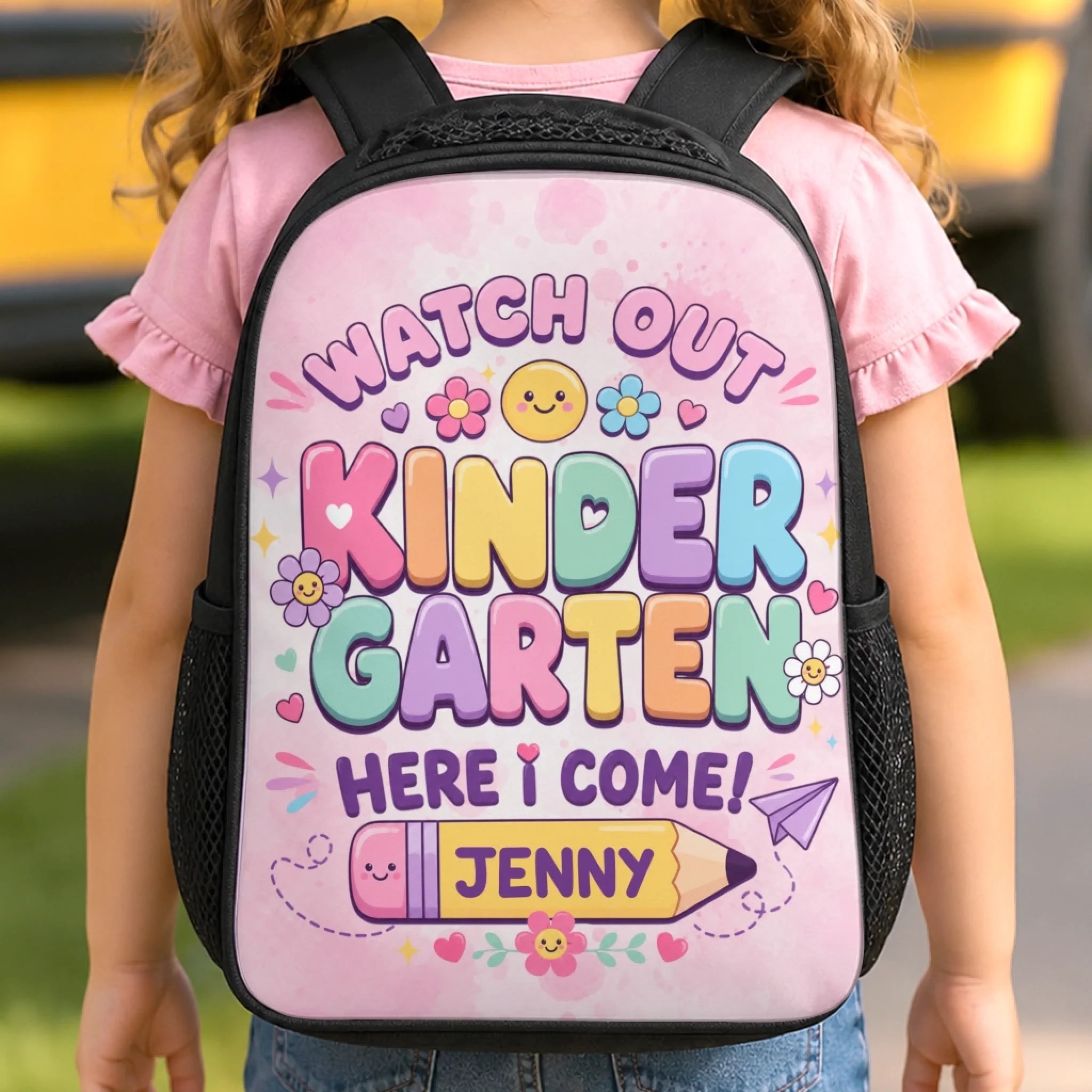 Custom Kids Front Printed Backpack - Personalized Back to School Gift for Learning Loving Growing Every Day