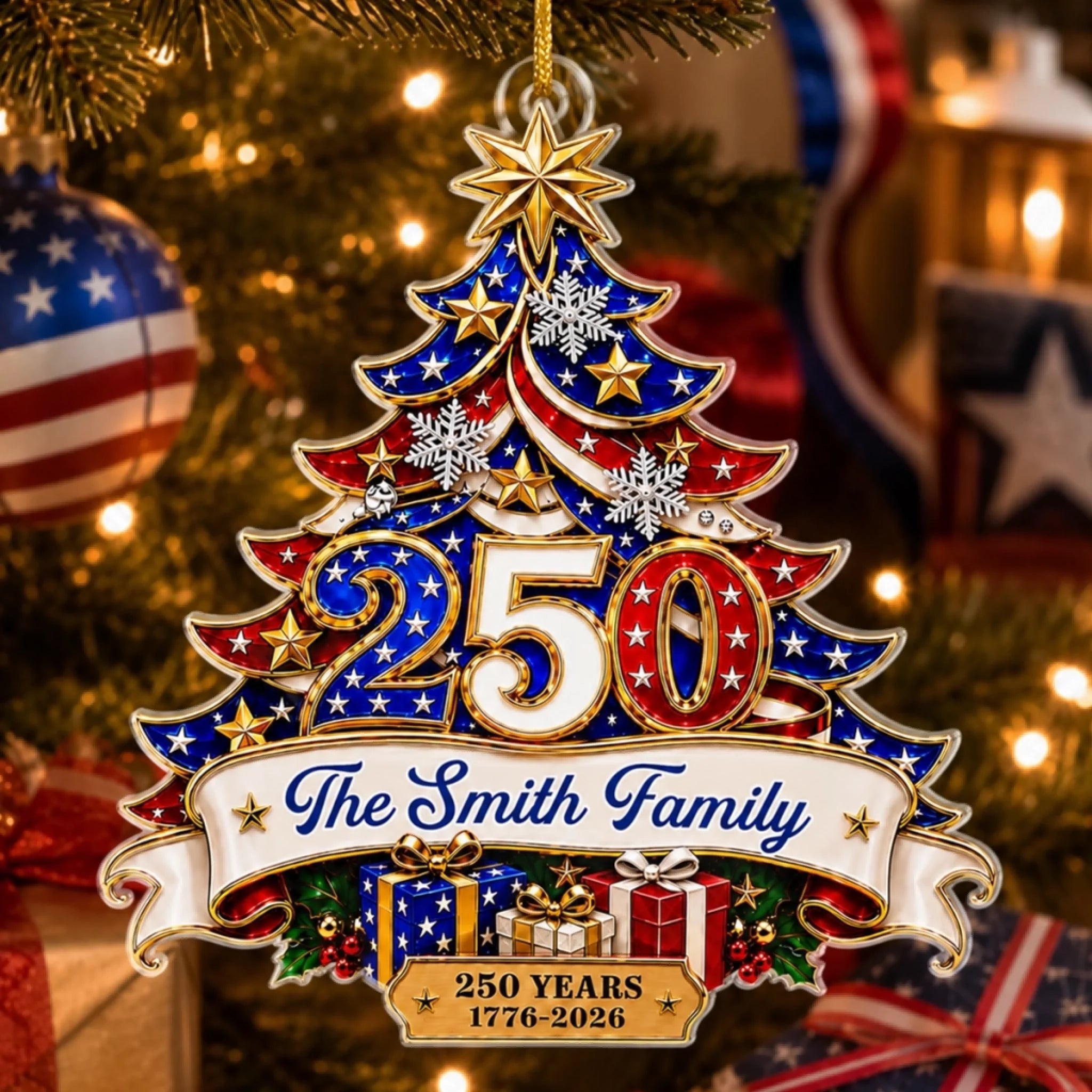 Custom Acrylic Ornament Personalized America 250th Anniversary Christmas Gift for Family