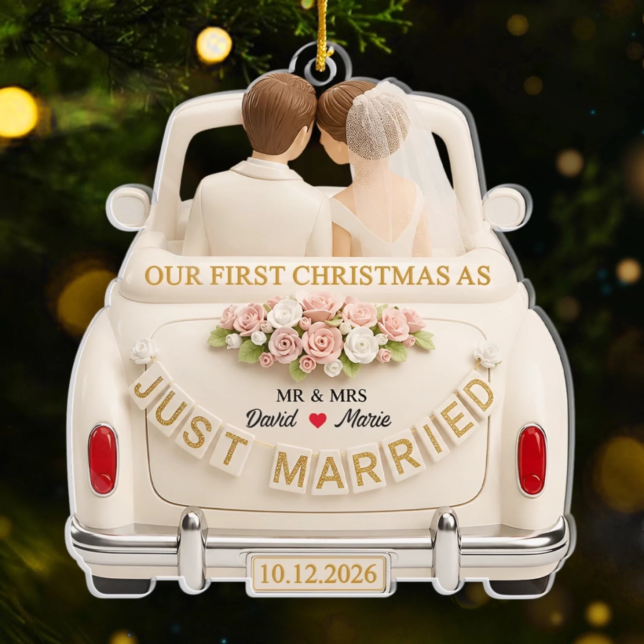Custom First Christmas Acrylic Ornament Personalized Newlyweds Wedding Gift for Husband and Wife