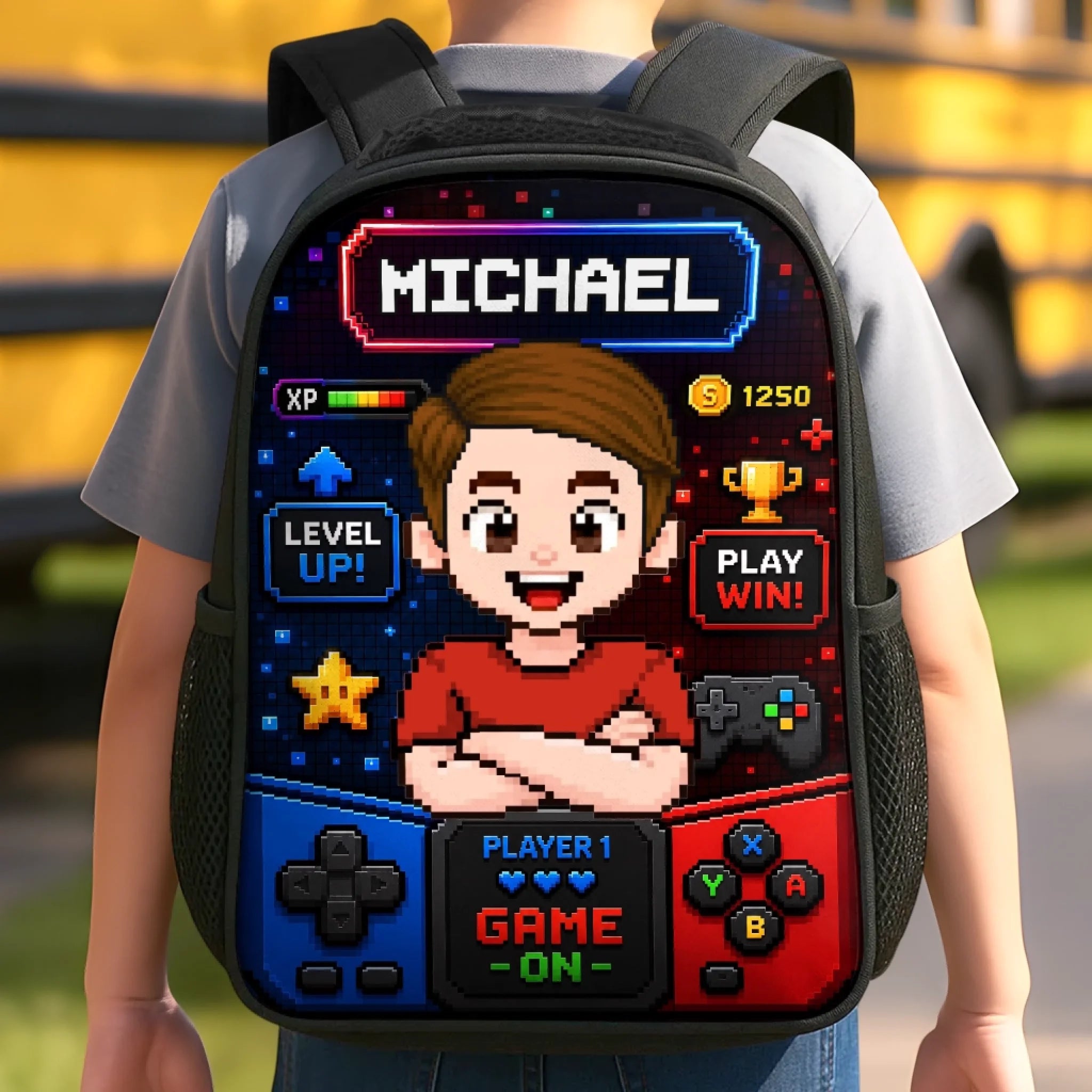 Custom Kids Front Printed Backpack, Personalized Back to School Gift, School Mode Game On