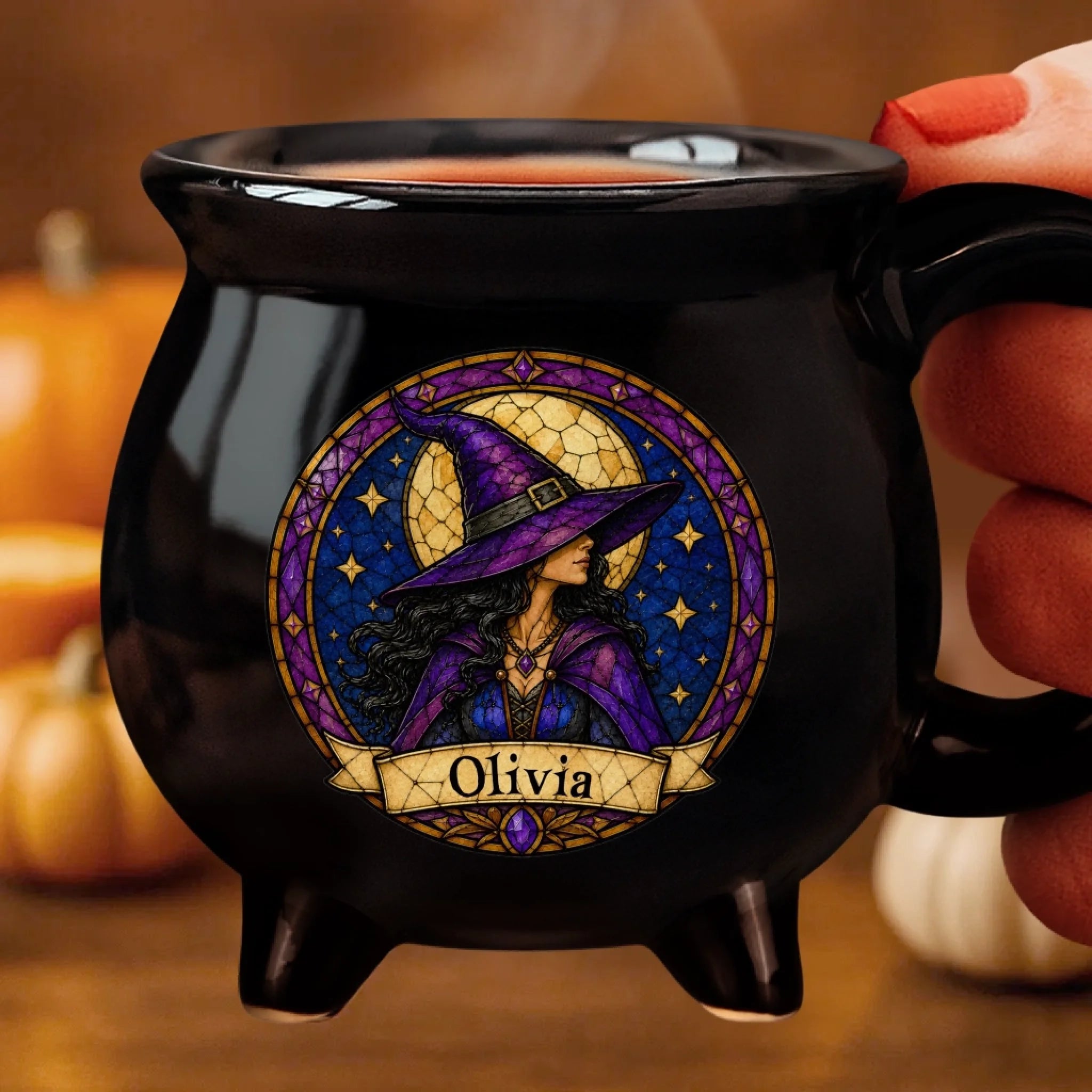 Personalized Witchy 12oz Ceramic Cauldron Coffee Mug, Halloween Gift for Witch, Wife, Mom or Bestie