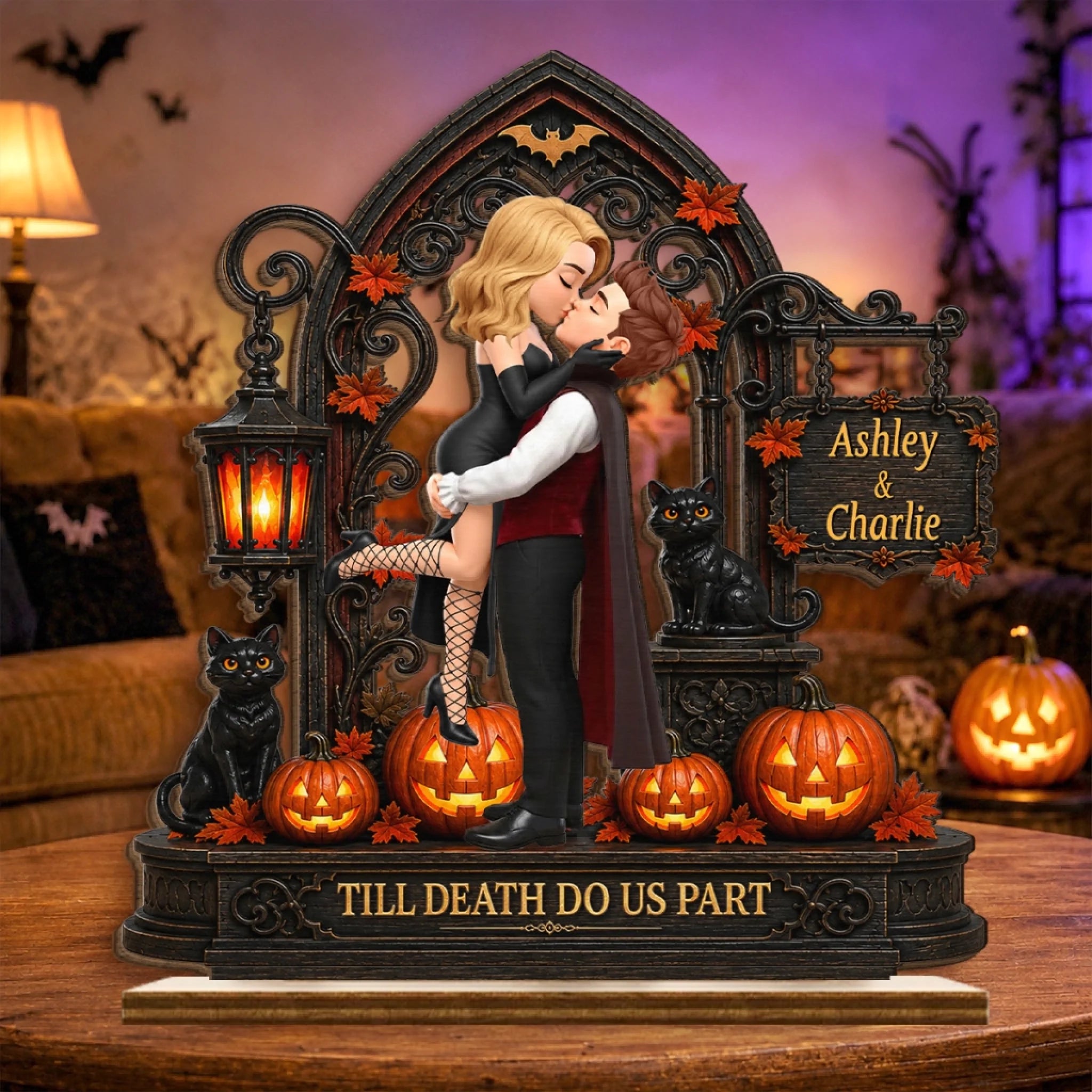 Custom 2-Layered Wooden Plaque with Flat Stand Personalized Halloween Love Potion Couple Gift