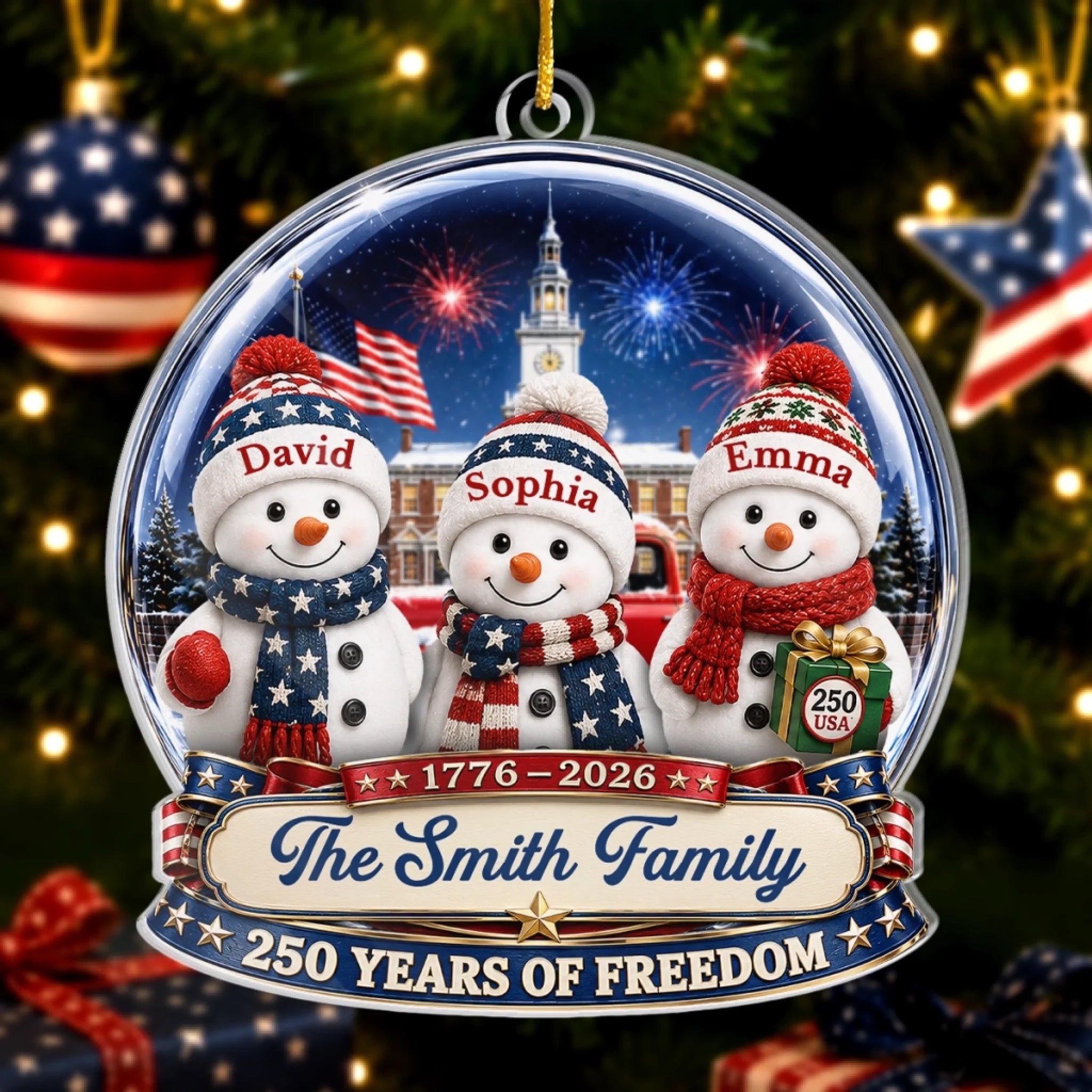 Custom Acrylic Ornament Personalized America 250th Anniversary Christmas Gift for Family