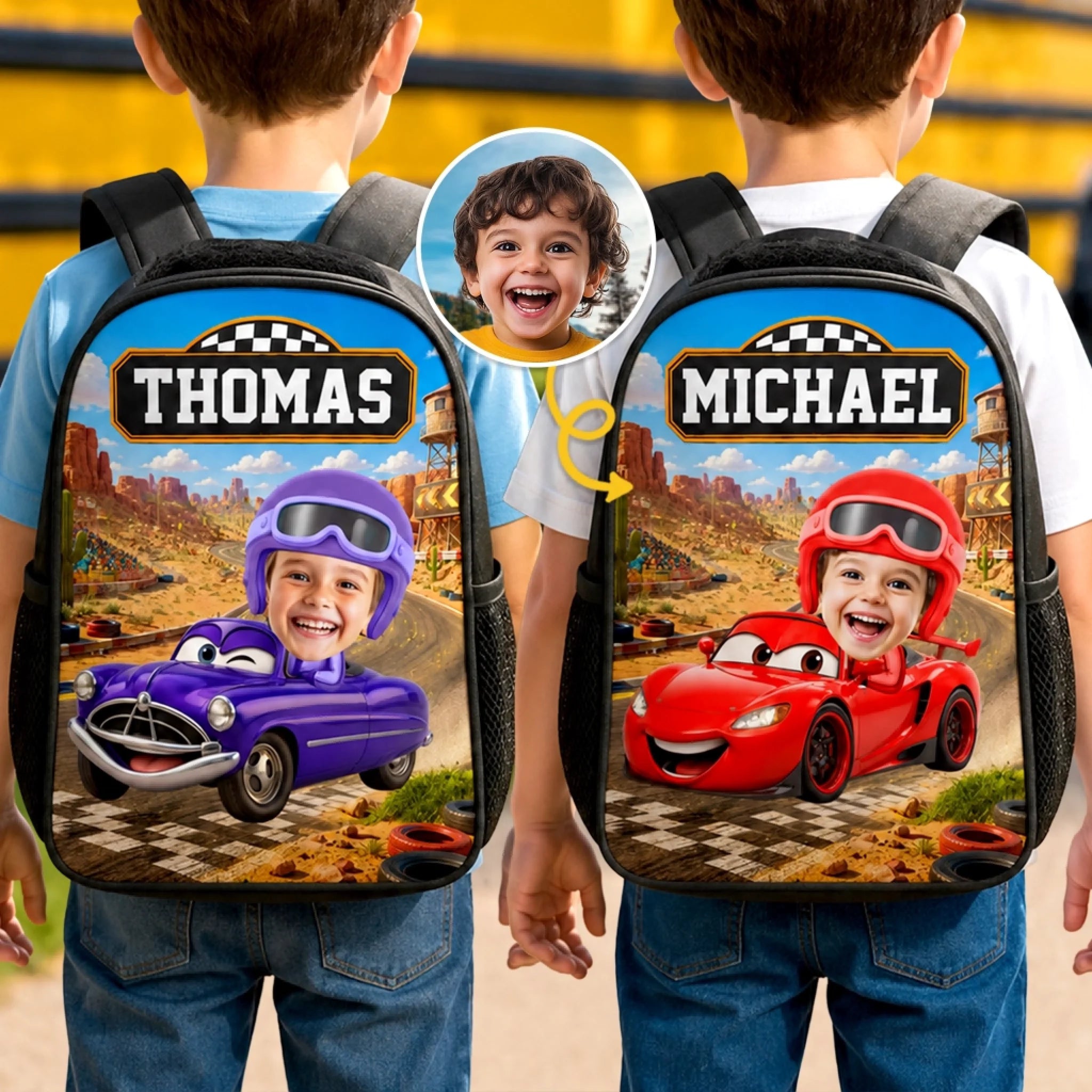 Custom Photo Kids Front Printed Backpack - Personalized Back to School Gift, Cruising Into Adventure