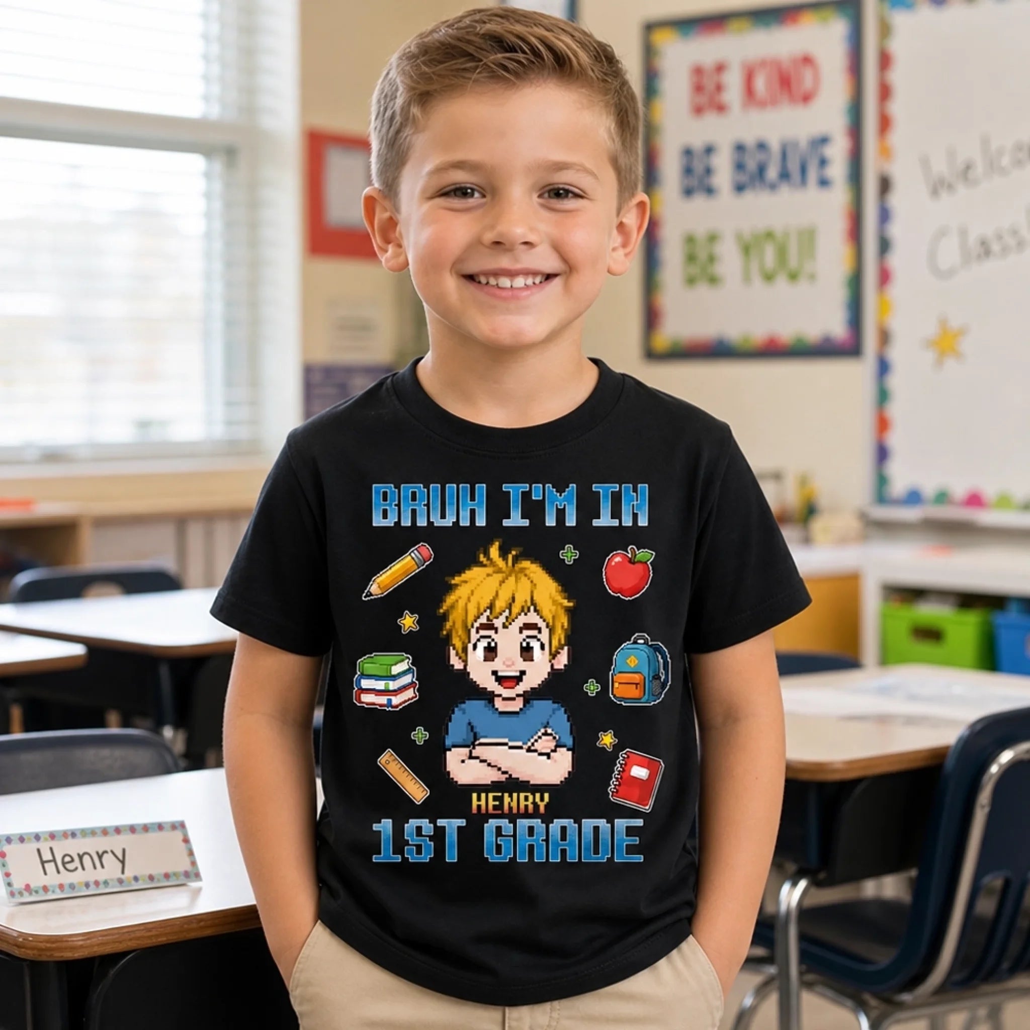 Custom Youth T-Shirt, Personalized Power Up Back to School Gift for Kids